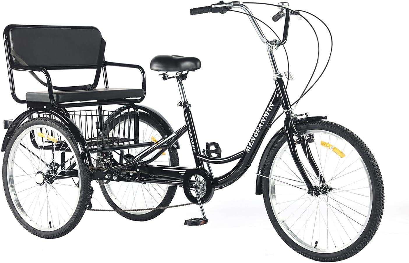 Adult Tricycle 7 Speed, 24 Inch 3 Wheel Bikes Extended Rear wheelbase Tricycle Wheel Bike w/Rear Basket for Women/Children Seniors Maximum Load 550lbs