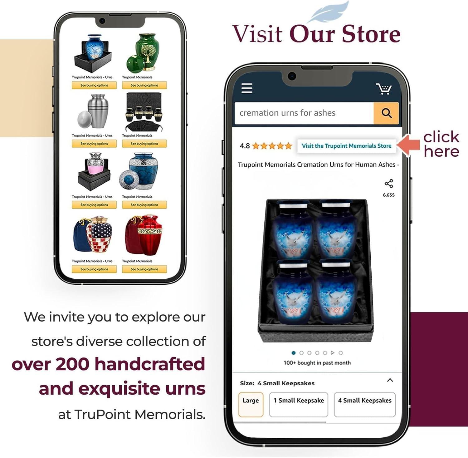 Trupoint Memorials Small Urns for Human Ashes Keepsake, Decorative Mini Cremation Urn for Adult Men & Women – Set of 4, Blue Dove