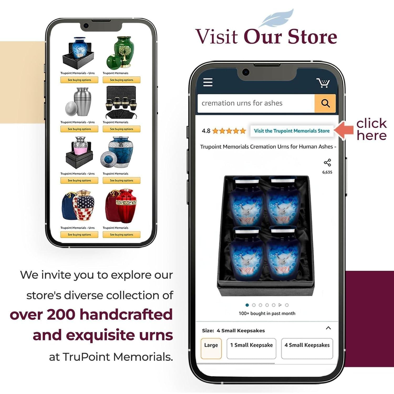 Trupoint Memorials Small Urns for Human Ashes Keepsake, Decorative Mini Cremation Urn for Adult Men & Women – Set of 4, Blue Dove