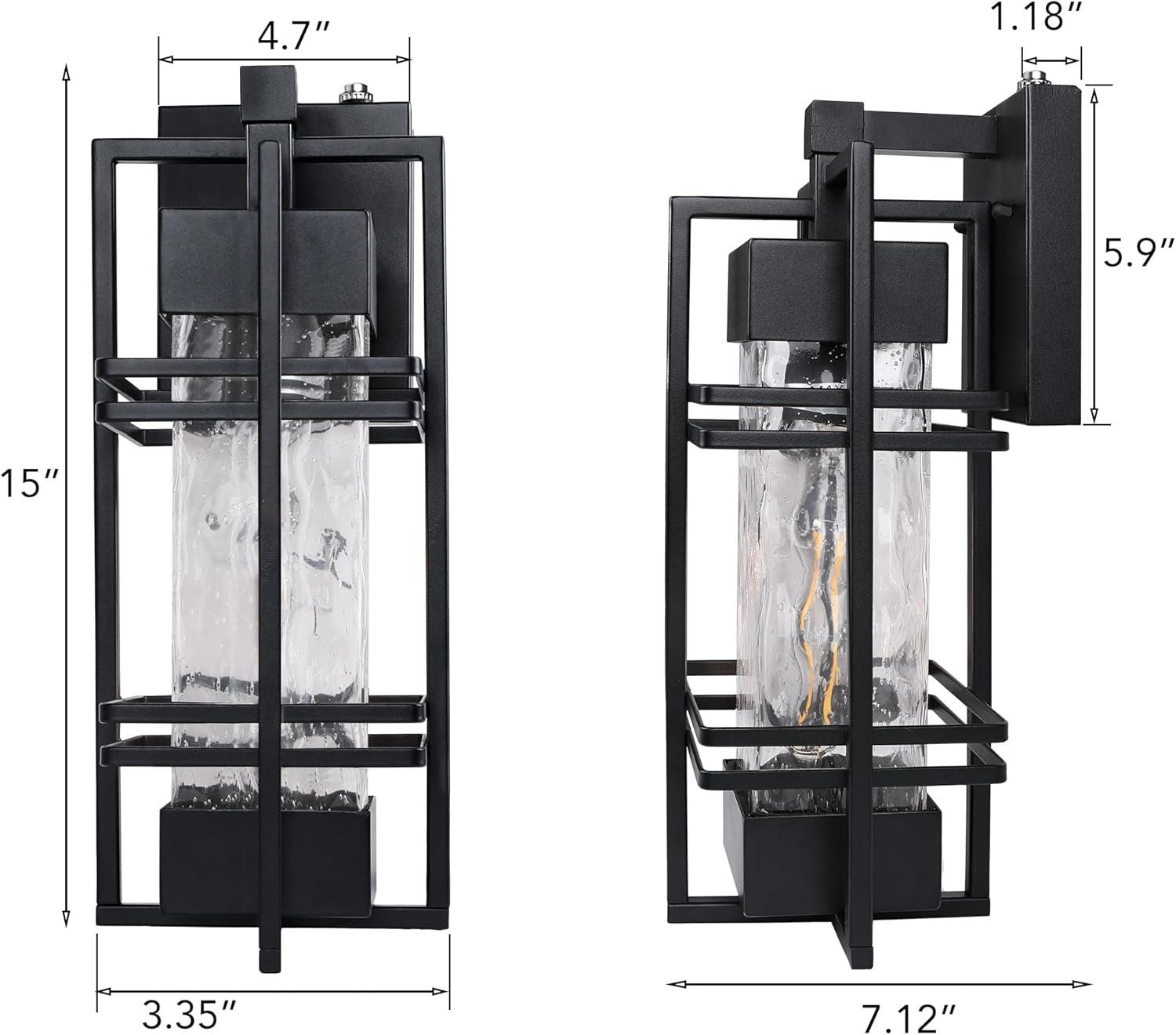 Black Modern Outdoor Wall Lanterns with Tempered Glass Shade, 9.76''