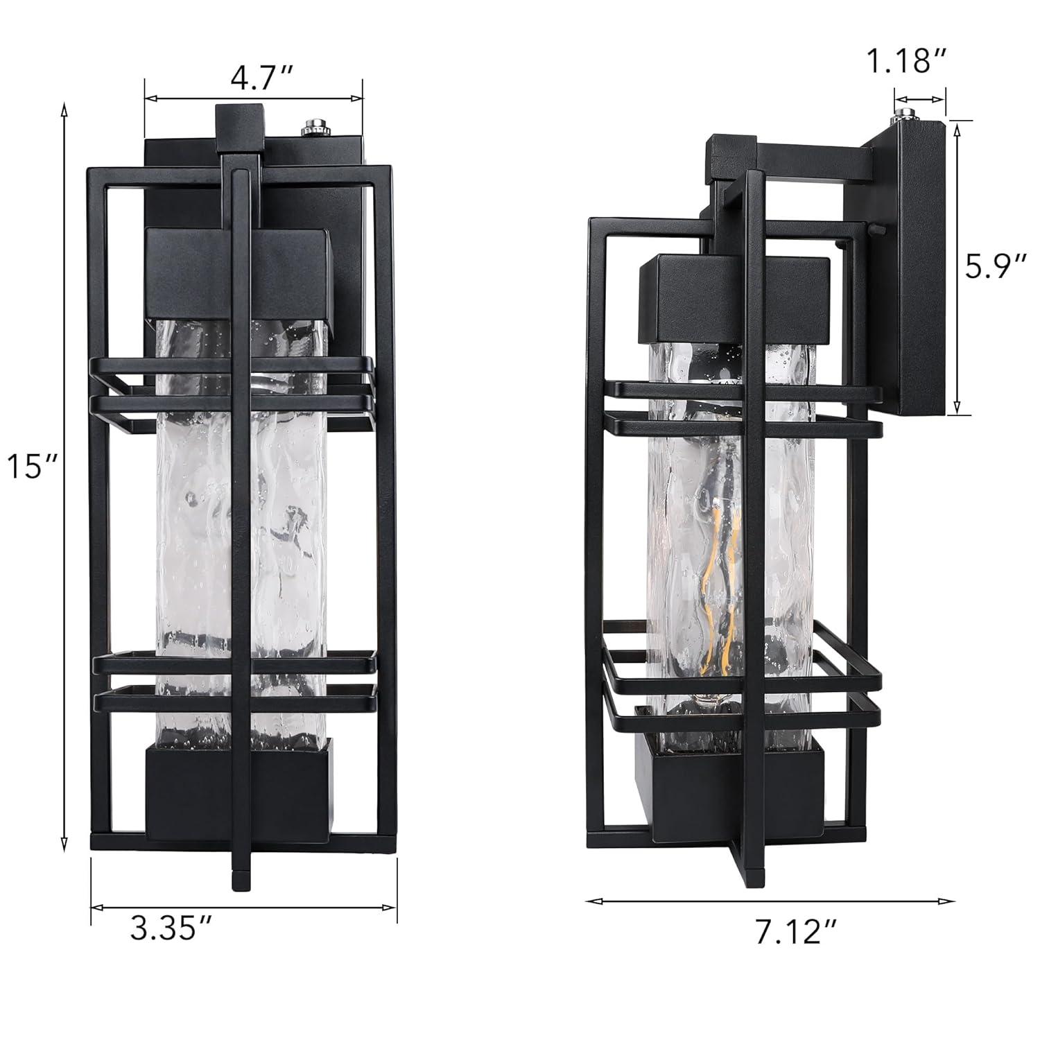 Black Modern Outdoor Wall Lanterns with Tempered Glass Shade, 9.76''