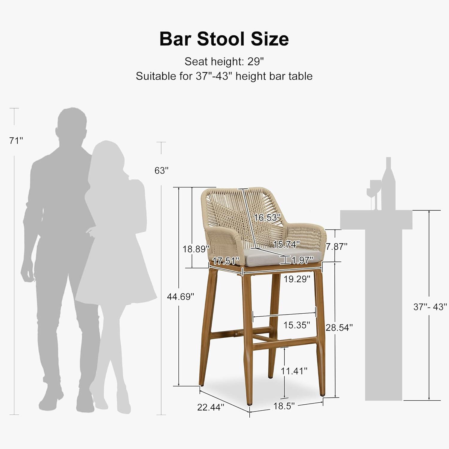 PURPLE LEAF Outdoor 24" Counter Height Bar Stools Chair Set of 2, All Weather Rattan and Aluminum Patio Bar Stool with Cushion for Indoor and Outdoor, Kitchen Island, Teak