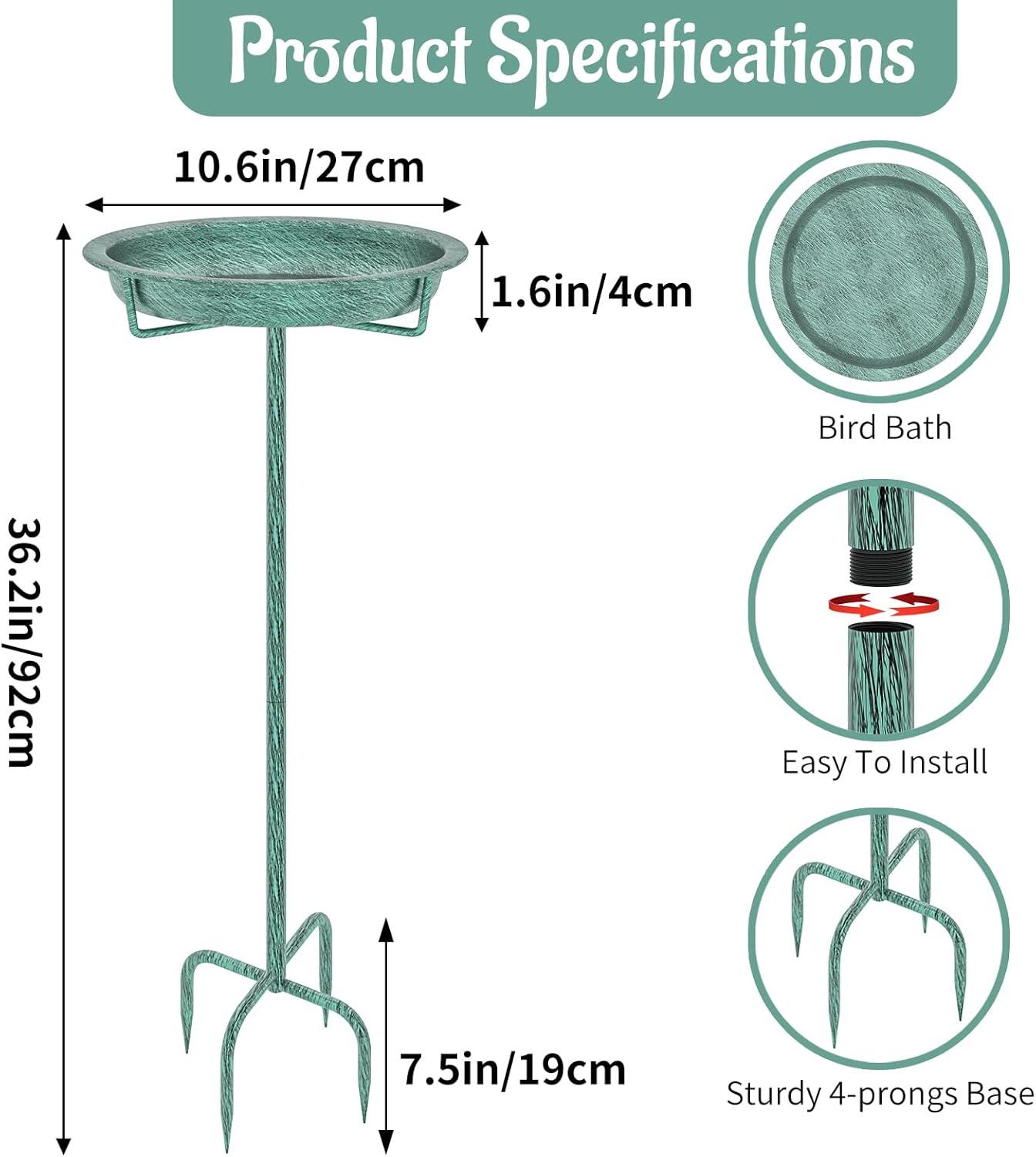 Freestanding Birdbaths Bowl Outdoor, Free Standing Garden Bird Bath Bird Feeder Bowl with Metal Stake, Detachable Decoration Spa Birdfeeder for Garden Patio Yard Lawn, 4 Spiky Feet (Brown)