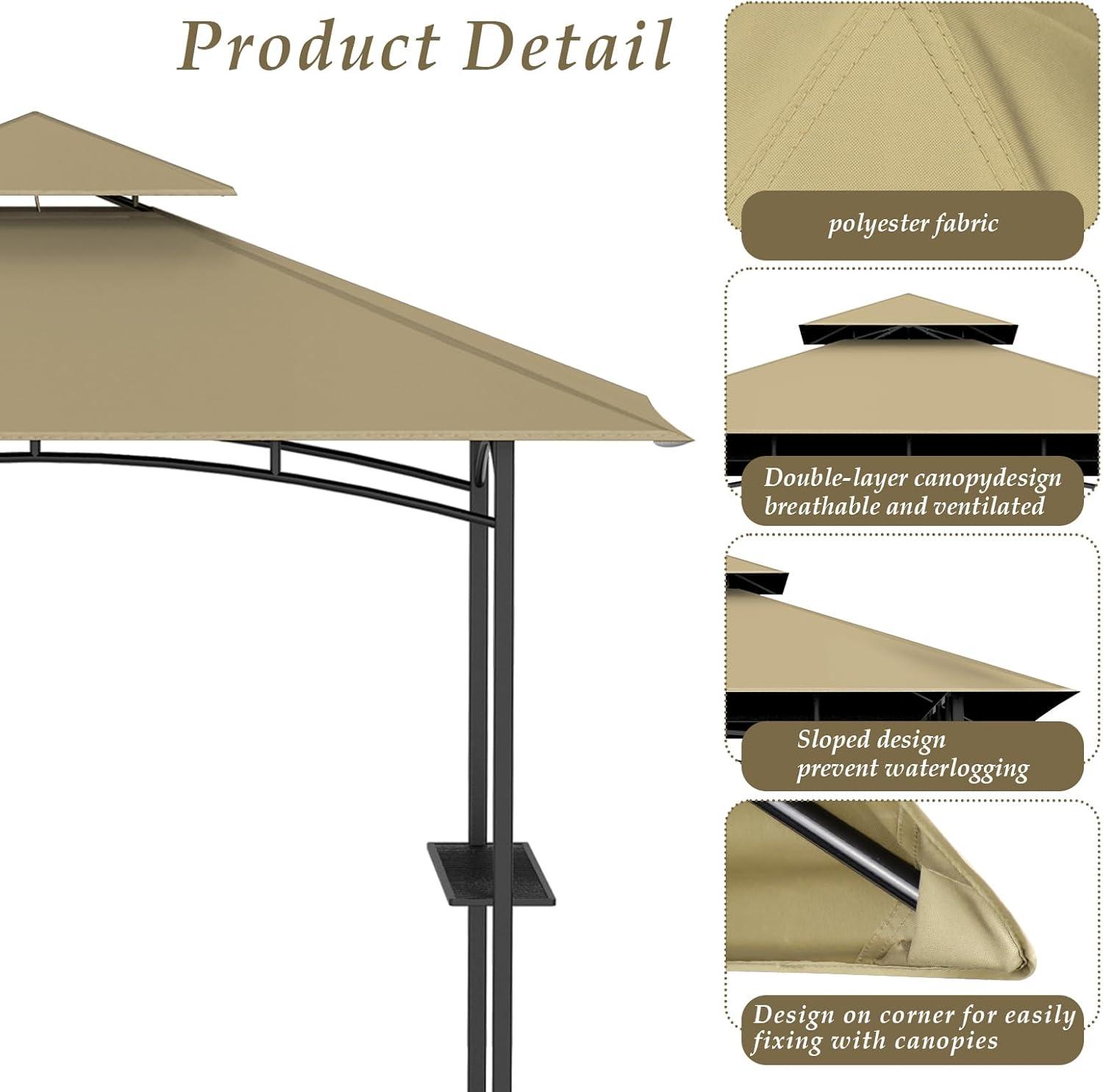 Khaki Polyester Double Tiered Grill Gazebo Canopy Top