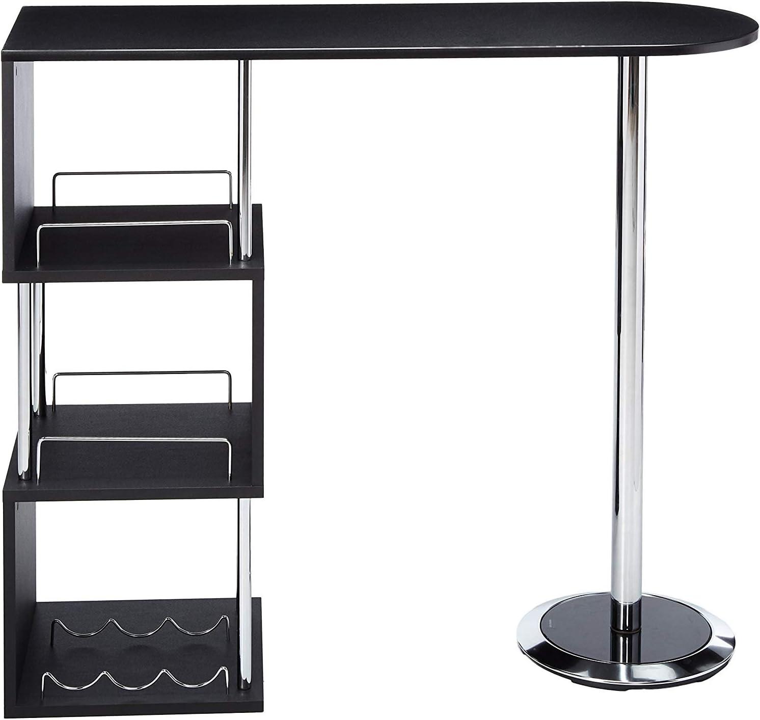 Kings Brand Furniture Minorca Mesa de Bar de Vinos Moderna con Estantes (Negra), Bkack