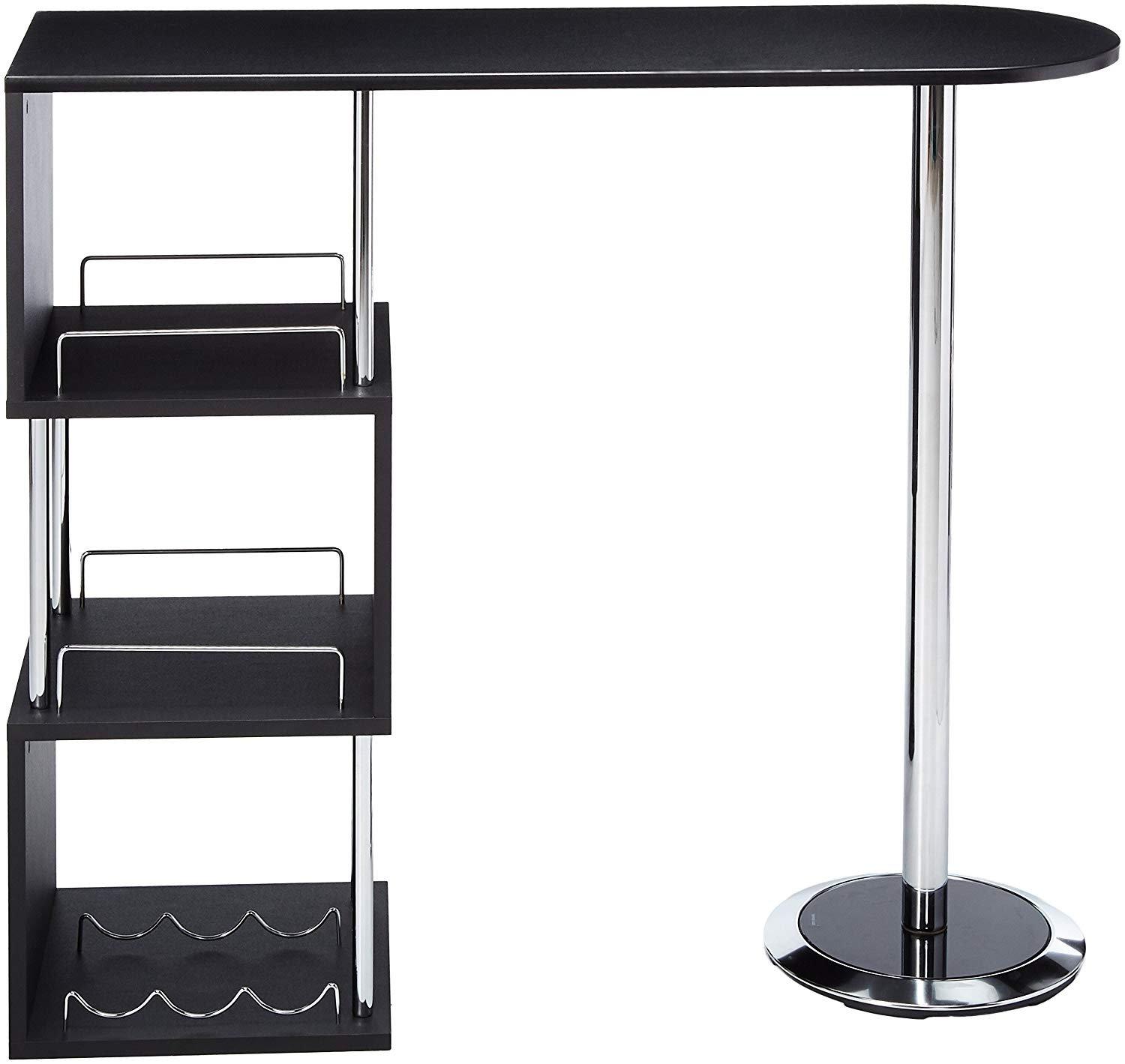 Kings Brand Furniture Minorca Mesa de Bar de Vinos Moderna con Estantes (Negra), Bkack