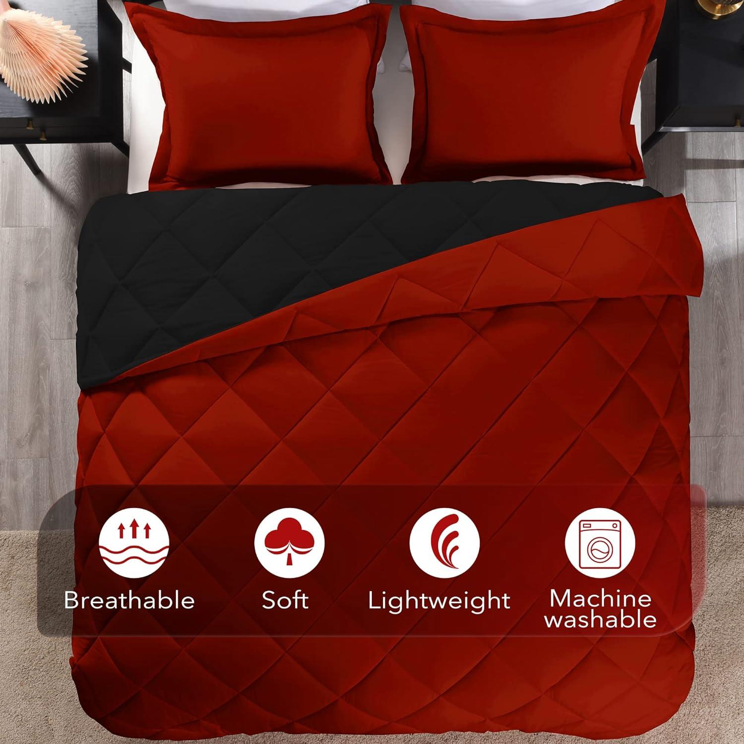 King Size Red and Black Reversible Down Alternative Comforter Set