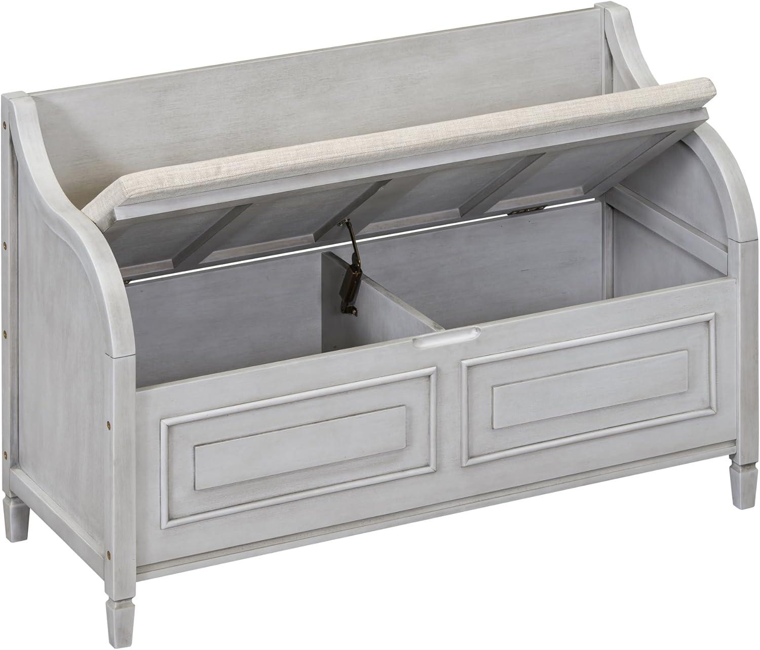 Flip-Top Storage Chest with Wood Legs, Entryway Shoe Storage Bench with Safety Hinge and Comfy Removable Foam Top, Accent Furniture, Gray Wash