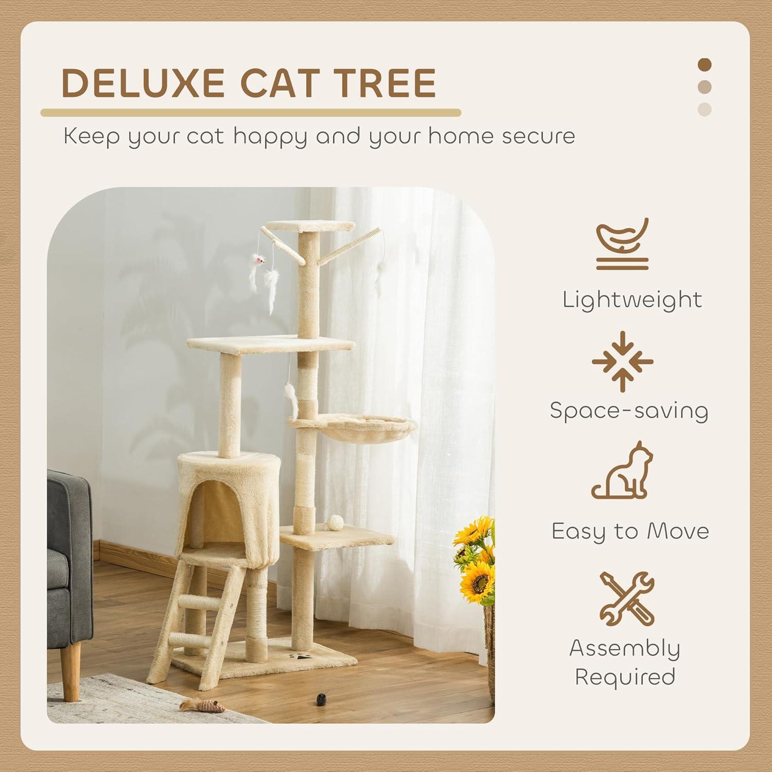 Beige Sisal and Plush Cat Condo Tower with Scratching Posts