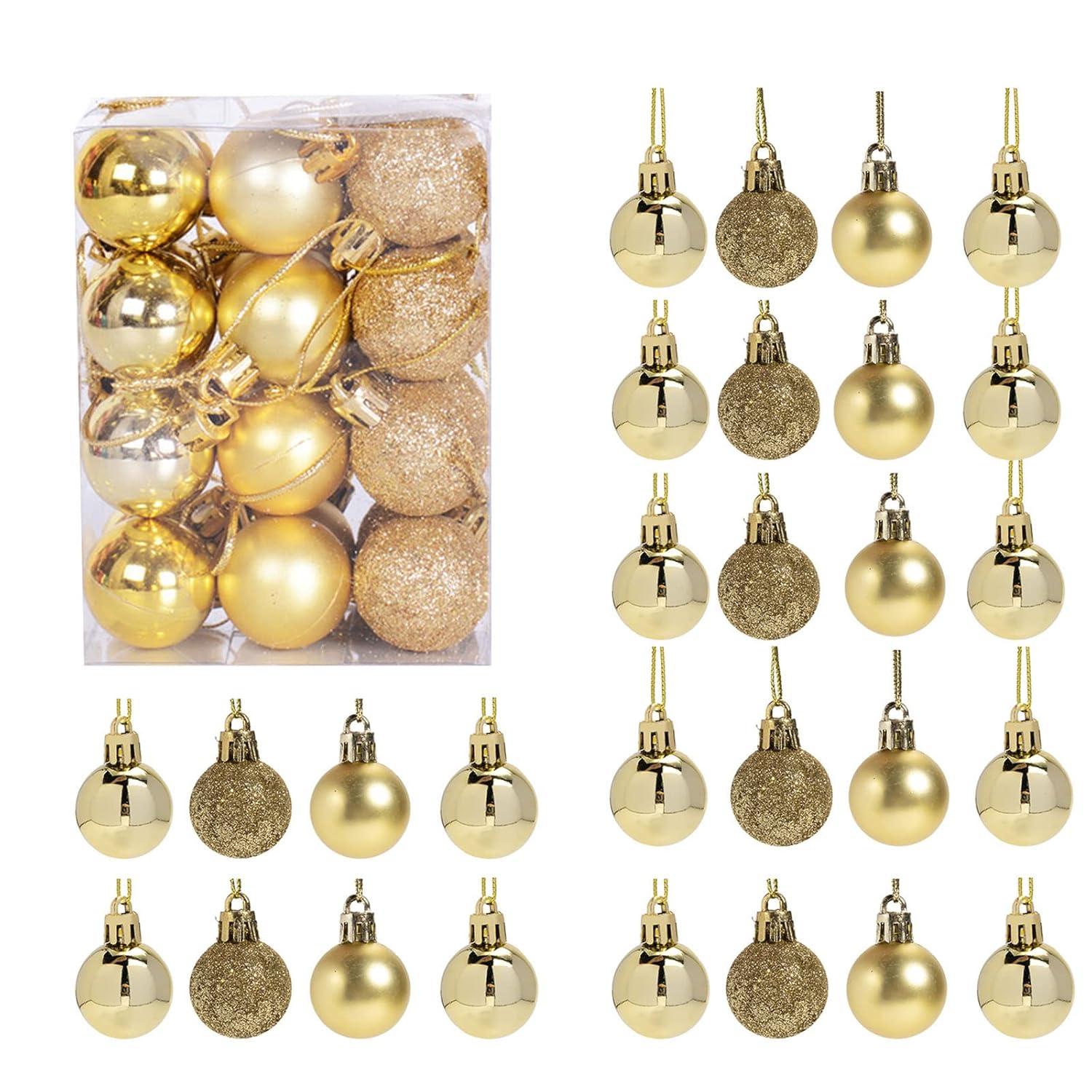 Set of 24 Mini Shatterproof Christmas Balls Tree Ornaments Party Decoration, 3cm/1.1inch gold 3cm