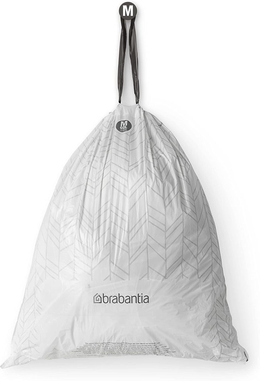 Brabantia PerfectFit Trash Bags with Drawstring Handles, Code M, 16 gallon (60L), 120 Count