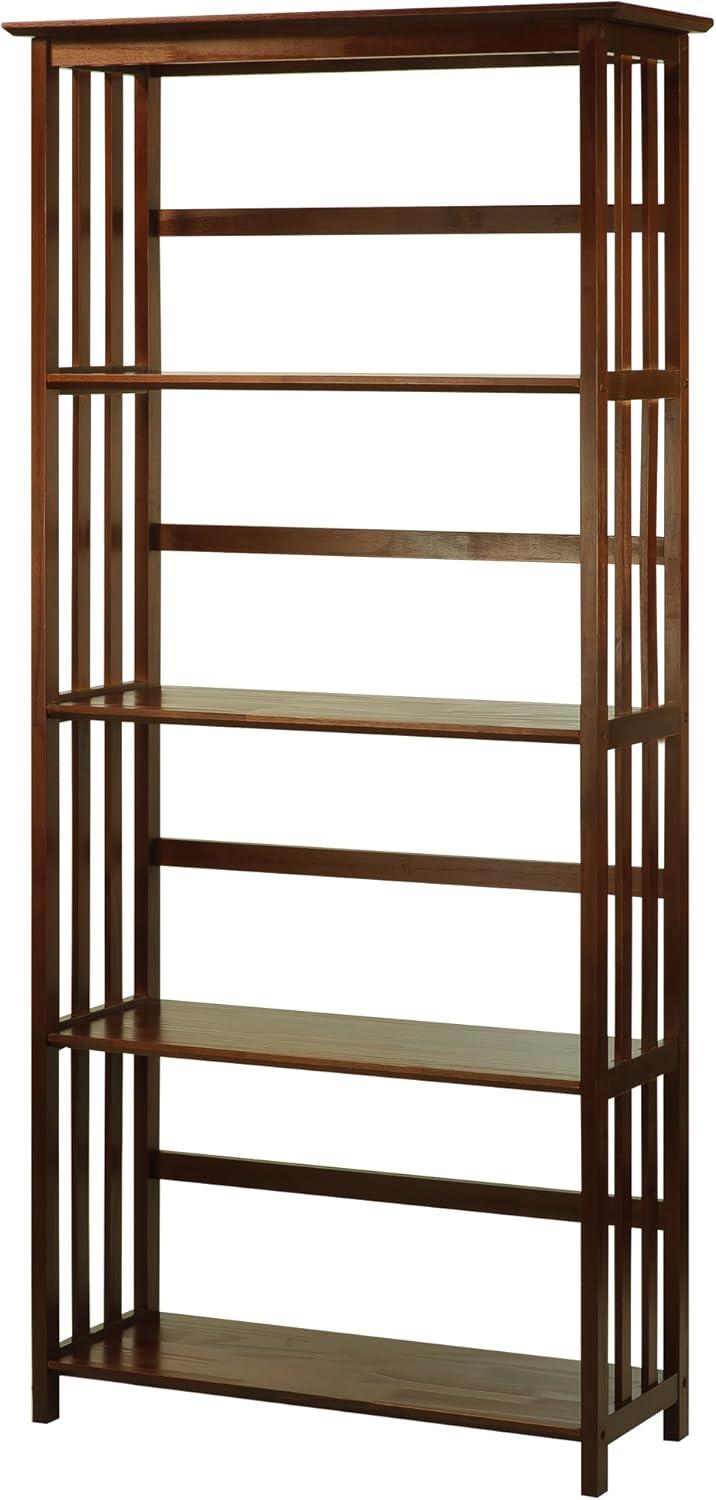 Mission Style Solid Walnut 5-Shelf Bookcase in Dark Stain