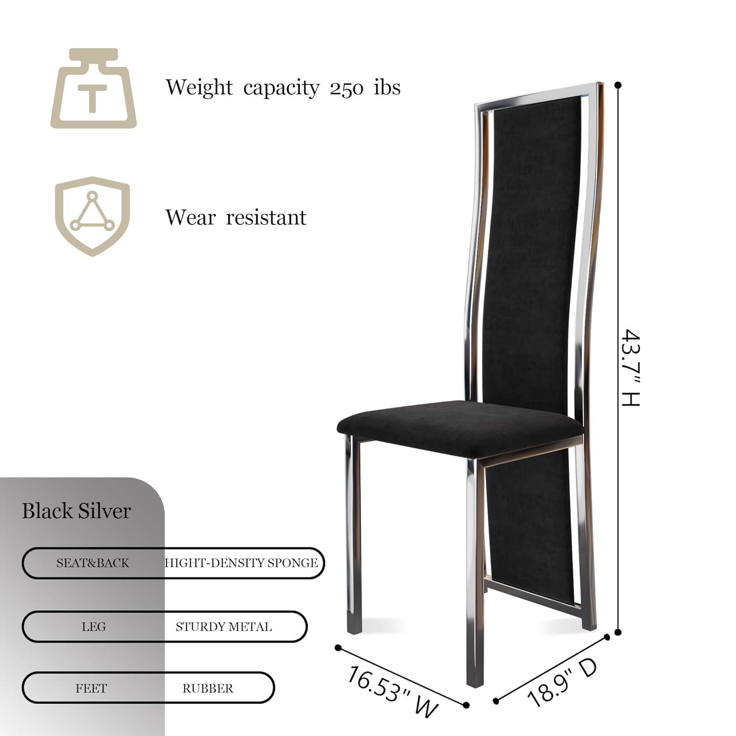 MIFI White Velvet Dining Chairs Set of 2, High-back , Kitchen & Dining Room Chairs , Sillas De Comedor ,Fabric Upholstered, Silver Chrome Metal Legs (White, 2 Pcs)