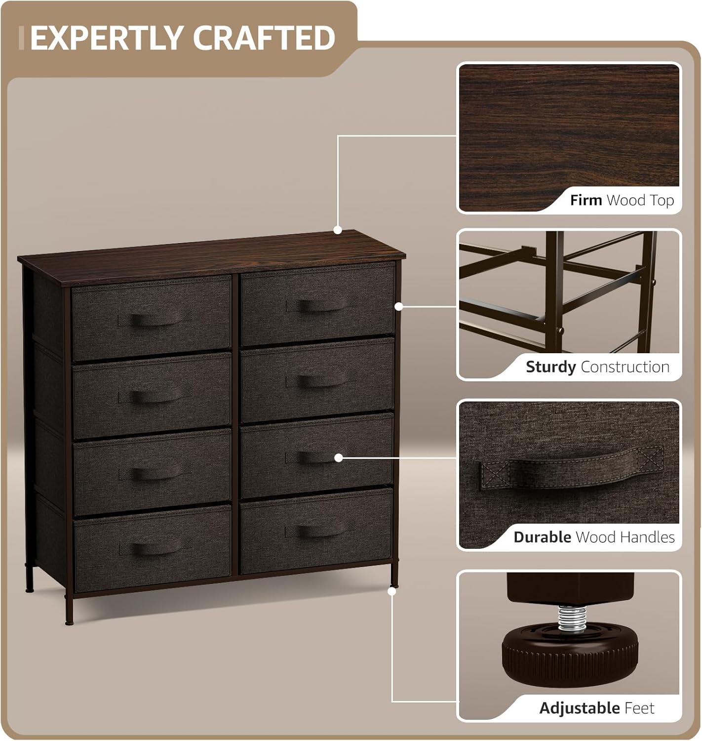 Sorbus Dresser with 6 Drawers - Chest Organizer Unit with Steel Frame Wood Top & Handle Easy Pull Fabric Bins for Clothes - Storage Furniture for Bedroom, Hallway, Living Room, Nursery & Closet