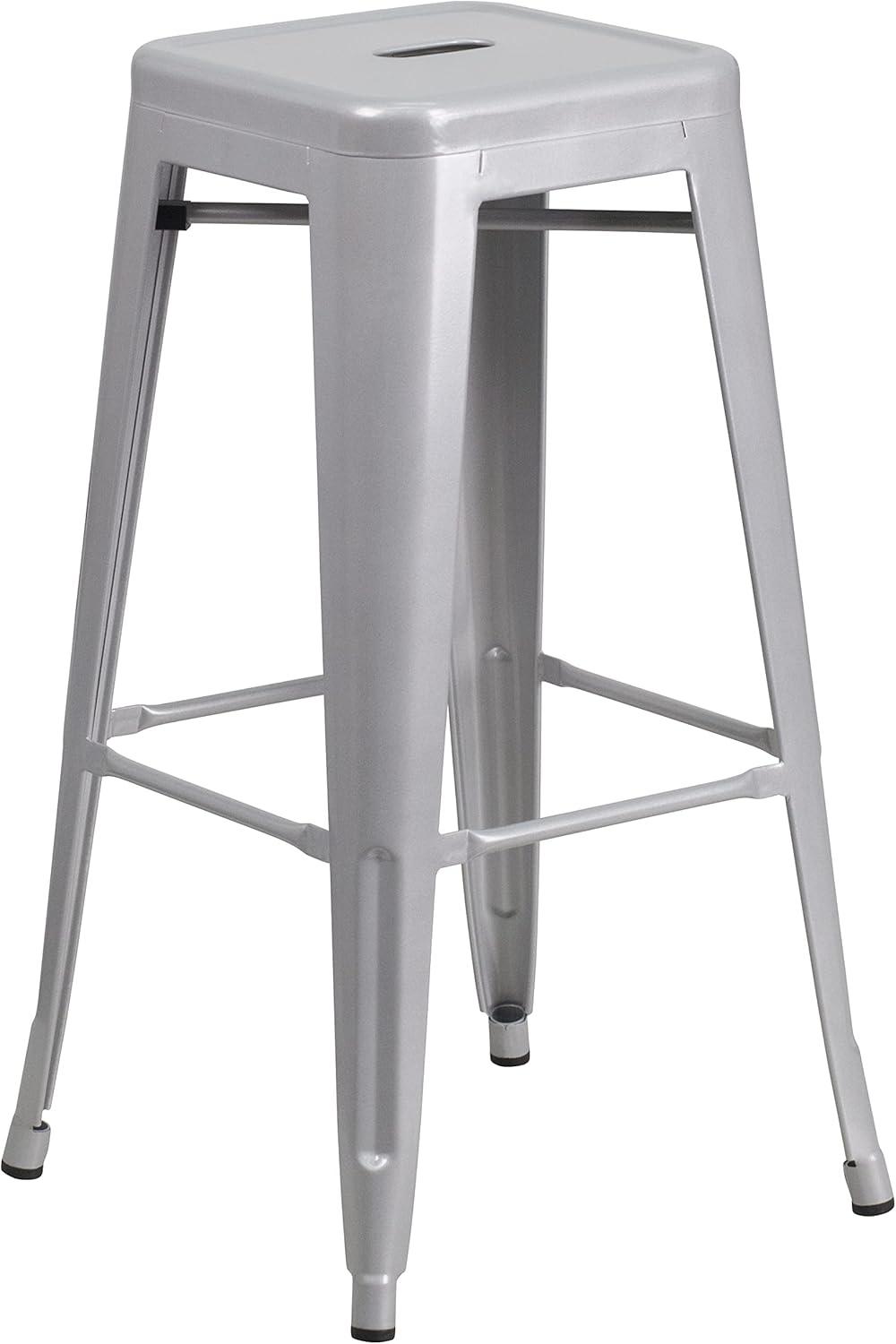 Flash Furniture Commercial Grade 30" High Backless Silver Metal Indoor-Outdoor Barstool with Square Seat