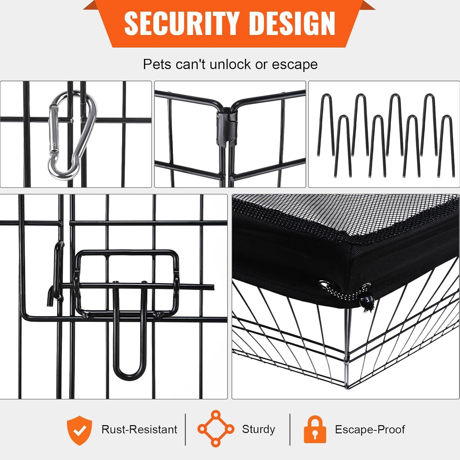 VEVOR Dog Playpen, 8 Panels Foldable Metal Dog Exercise Pen 24" H Pet Fence Puppy Crate Kennel with Ground Stakes Top Cover