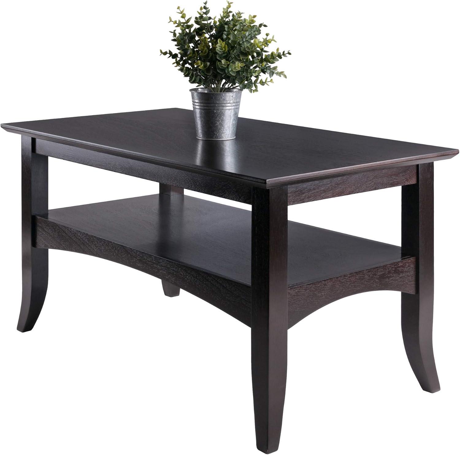 Camden Coffee Table Coffee - Winsome: Solid Wood, Flared Legs, Storage Shelf