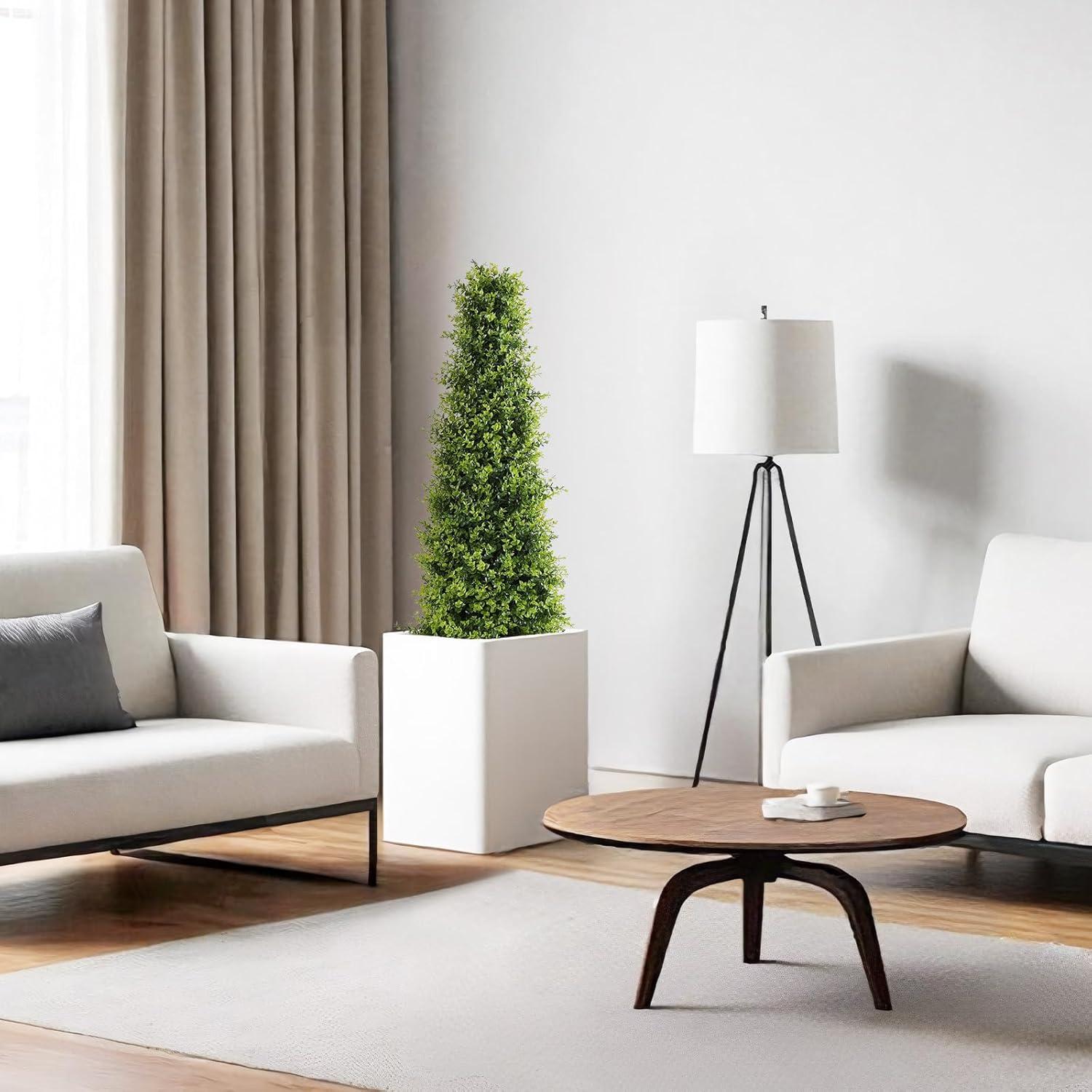 4ft Artificial Boxwood Topiary Trees, Set of 2 – UV Resistant Faux Evergreen Shrubs and Bushes for Outdoor Planters, Realistic Fake Plants for Front Porch Outside Patio Yard, 4 Foot Tall