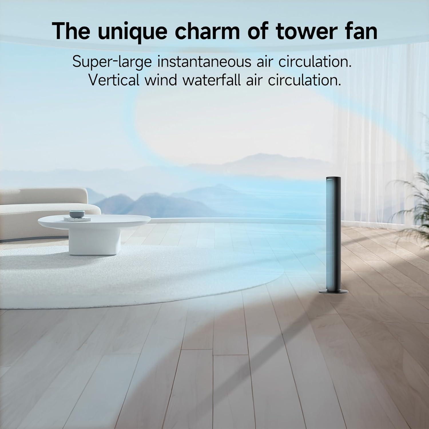 PhiloDeco Bedroom Tower Fan, 40 in Bladeless Fan, 80 ° Oscillating Fan, Silent Floor Fan with Remote Control Led, 4-Speed Multiple Modes, 7h Timer, Large Air Outlet, Vertical Fan For Home