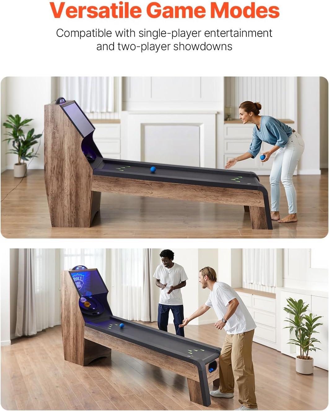 8 ft. Roll and Score Classic Arcade Game Table, Skee Ball Arcade Machine Indoor with Electronic Scorer, Sound, Automatic