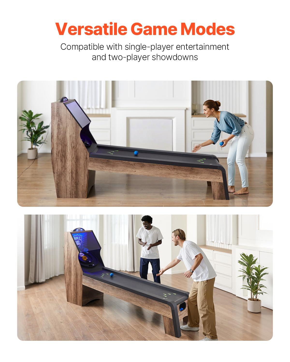 8 ft. Roll and Score Classic Arcade Game Table, Skee Ball Arcade Machine Indoor with Electronic Scorer, Sound, Automatic