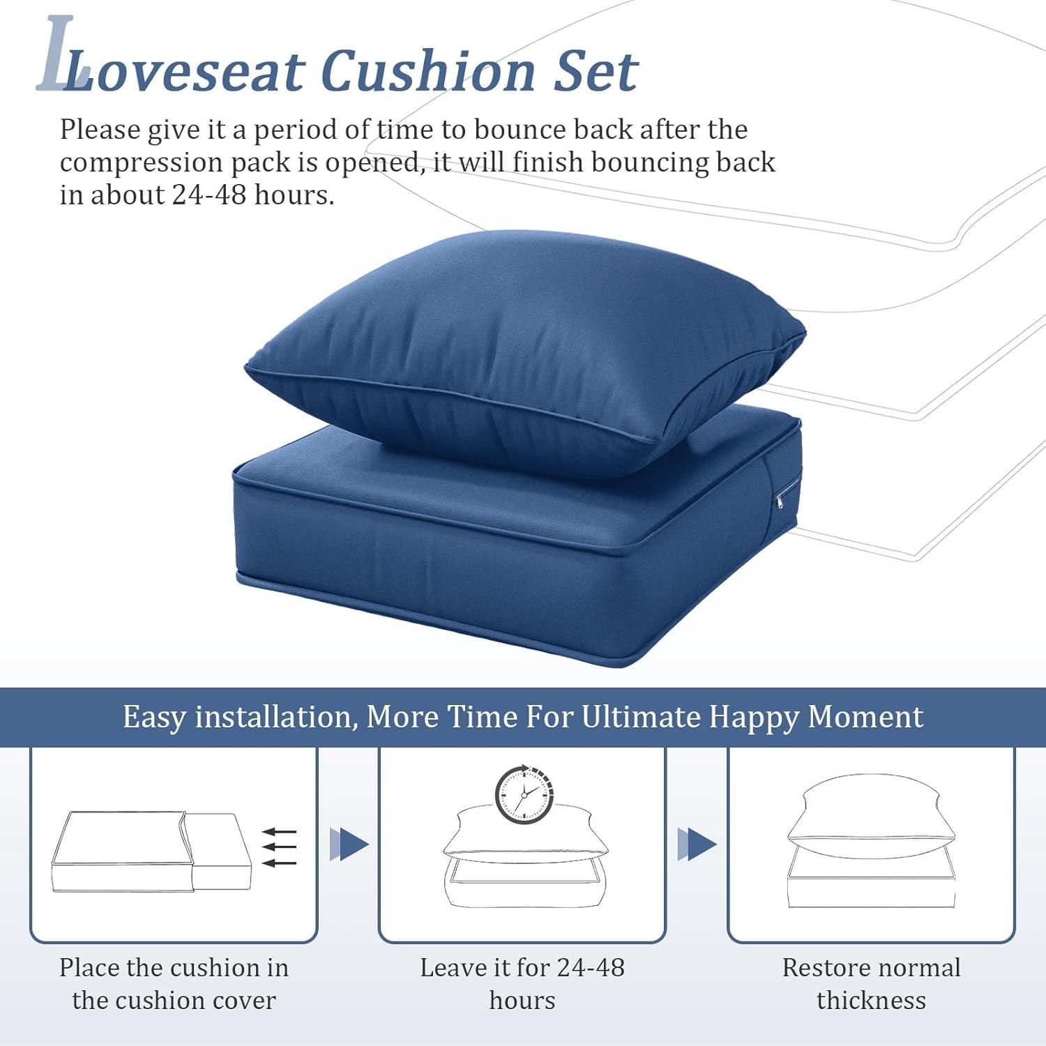 Outdoor Patio Chair Cushions Set 22 L X 22 W X 4 H Waterproof & Fade Resistant Deep Seat and Back Cushions with Removable Covers Outdoor Seat Cushion Set for Chairs and Sofas