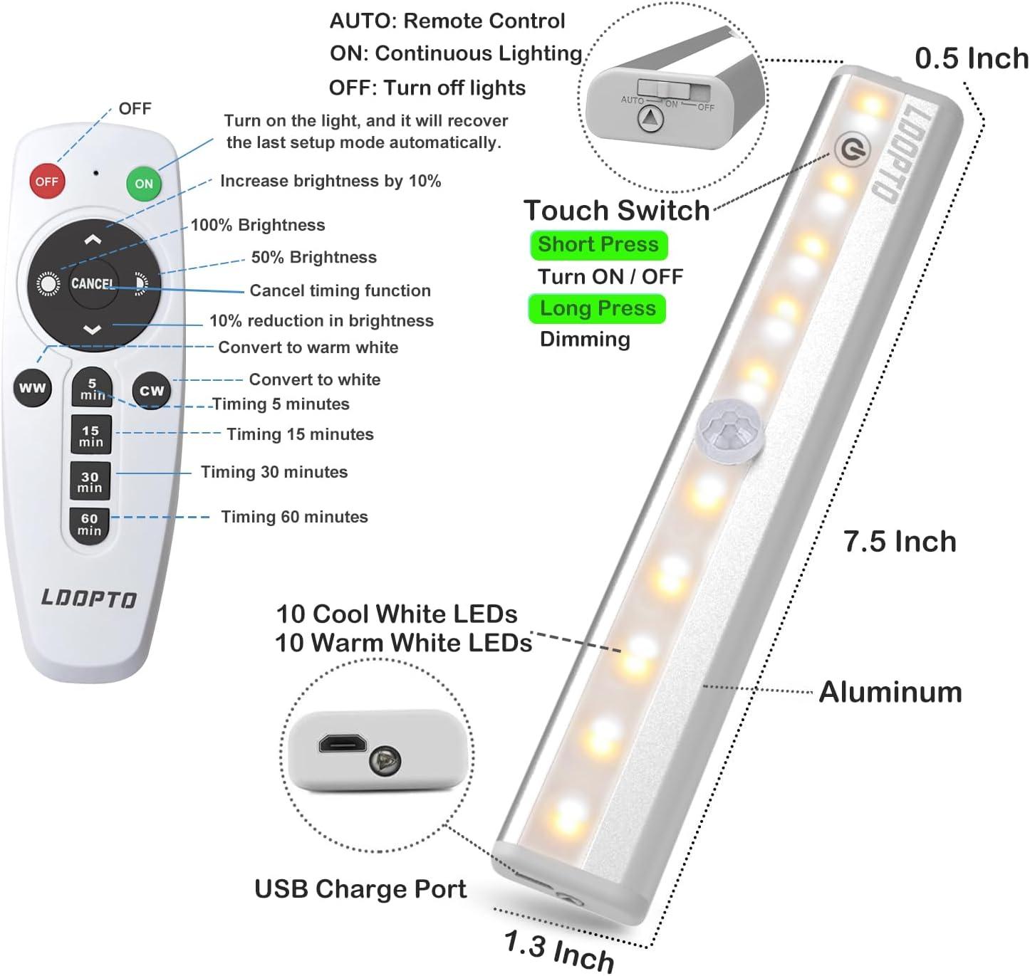 Wireless Dimmable LED Under Cabinet Lights with Remote, 4 Pack