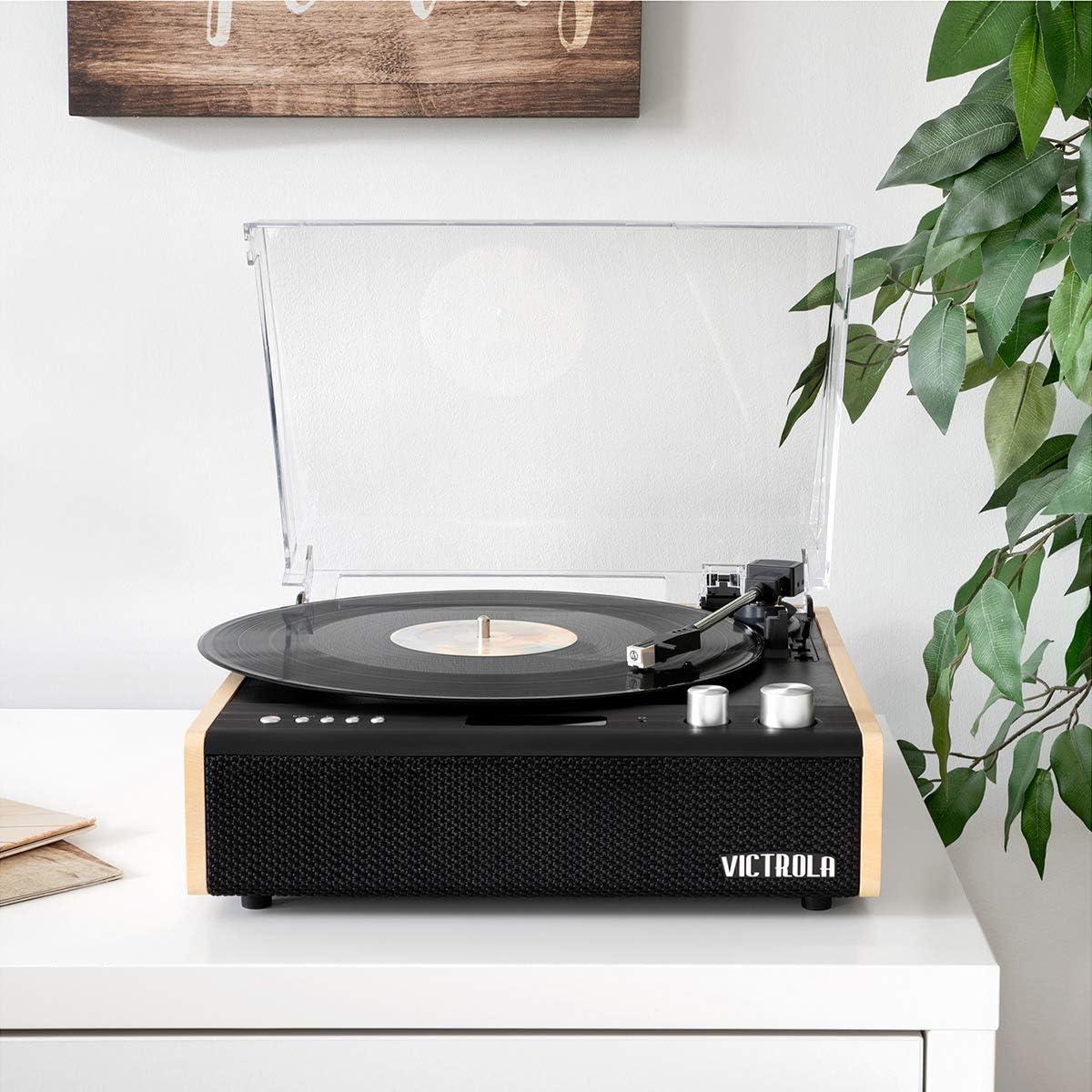 Victrola Eastwood 3-Speed Bluetooth Turntable with Built-in Speakers and Dust Cover | Upgraded Turntable Audio Sound | Black (VTA-72-BAM)