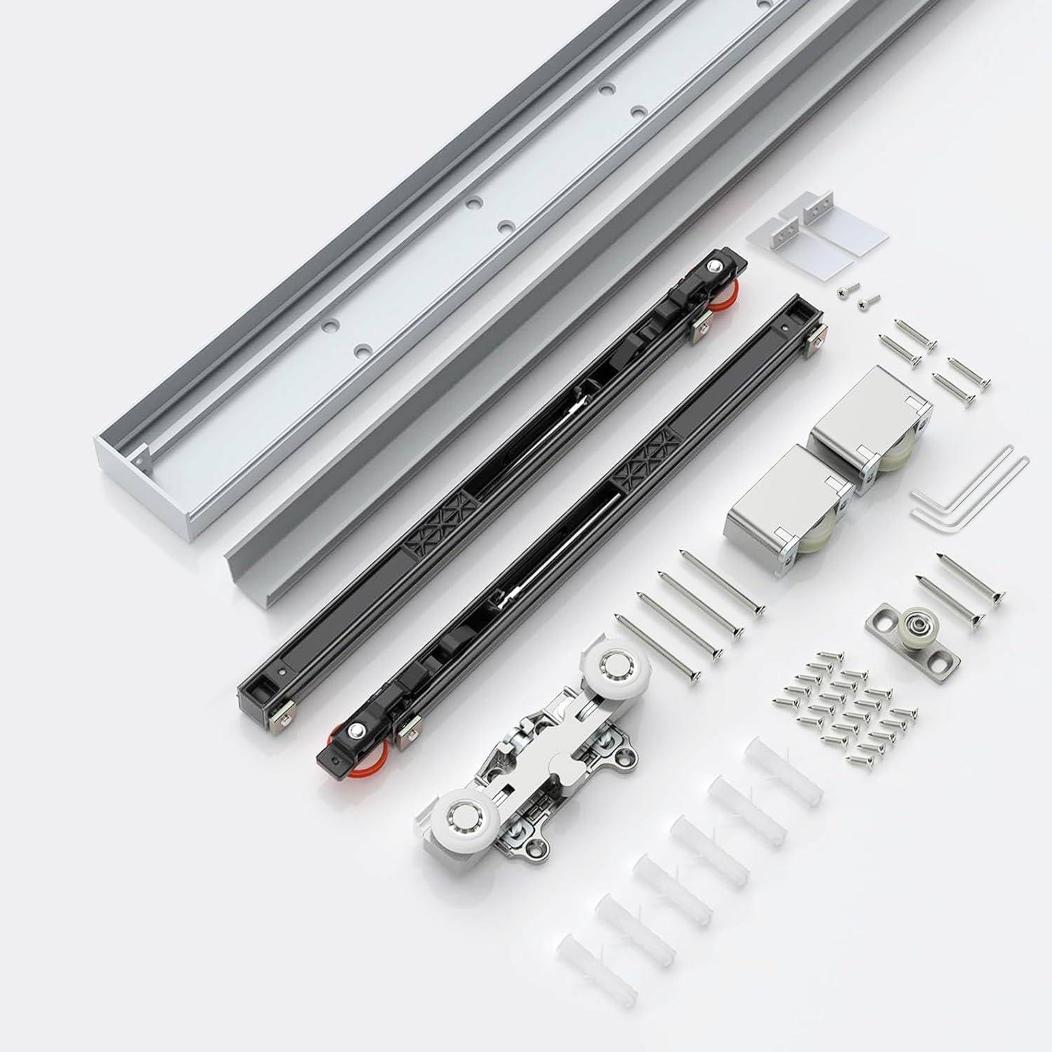 42" Silver and Black Concealed Sliding Barn Door Hardware Kit