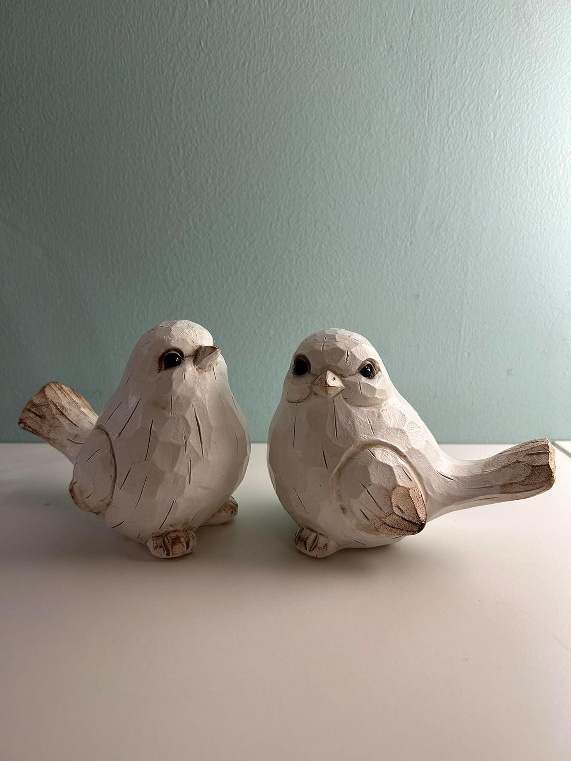 Farmhouse Bird Decor Resin Bird Figurines - Set of 2, Vintage & Modern Bird Decor Statue for Home Decor Accents, Cottage Bird Ornaments Decoration New White Carved Rustic Bird Figurine