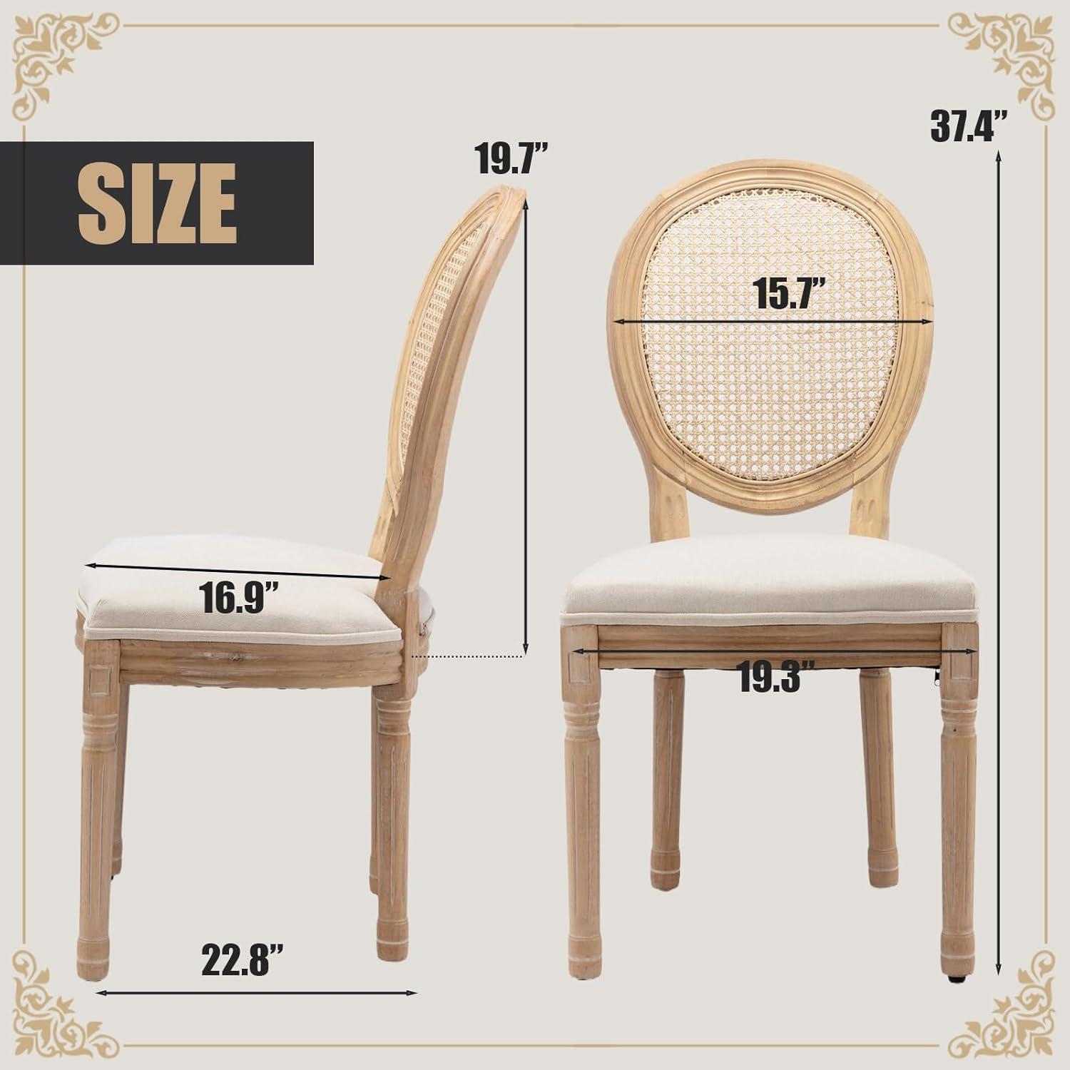 One Allium Way® French Style Rattan Back Solid Wood Upholstered Dining Chairs(Set of 6)