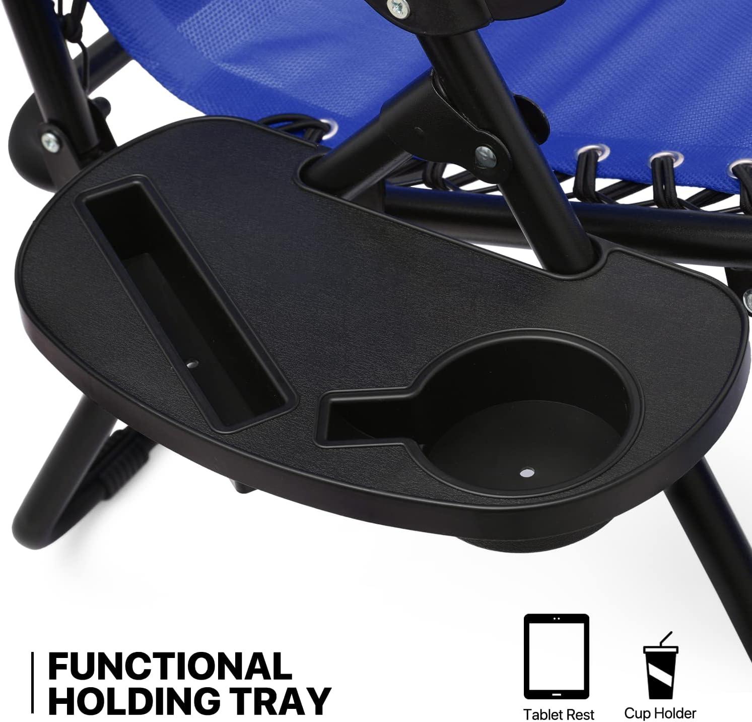 MoNiBloom Lounge Beach Chairs Set of 3 for Outside, Zero Gravity Camping Chairs with Side Table, Pillow and Tray, Blue