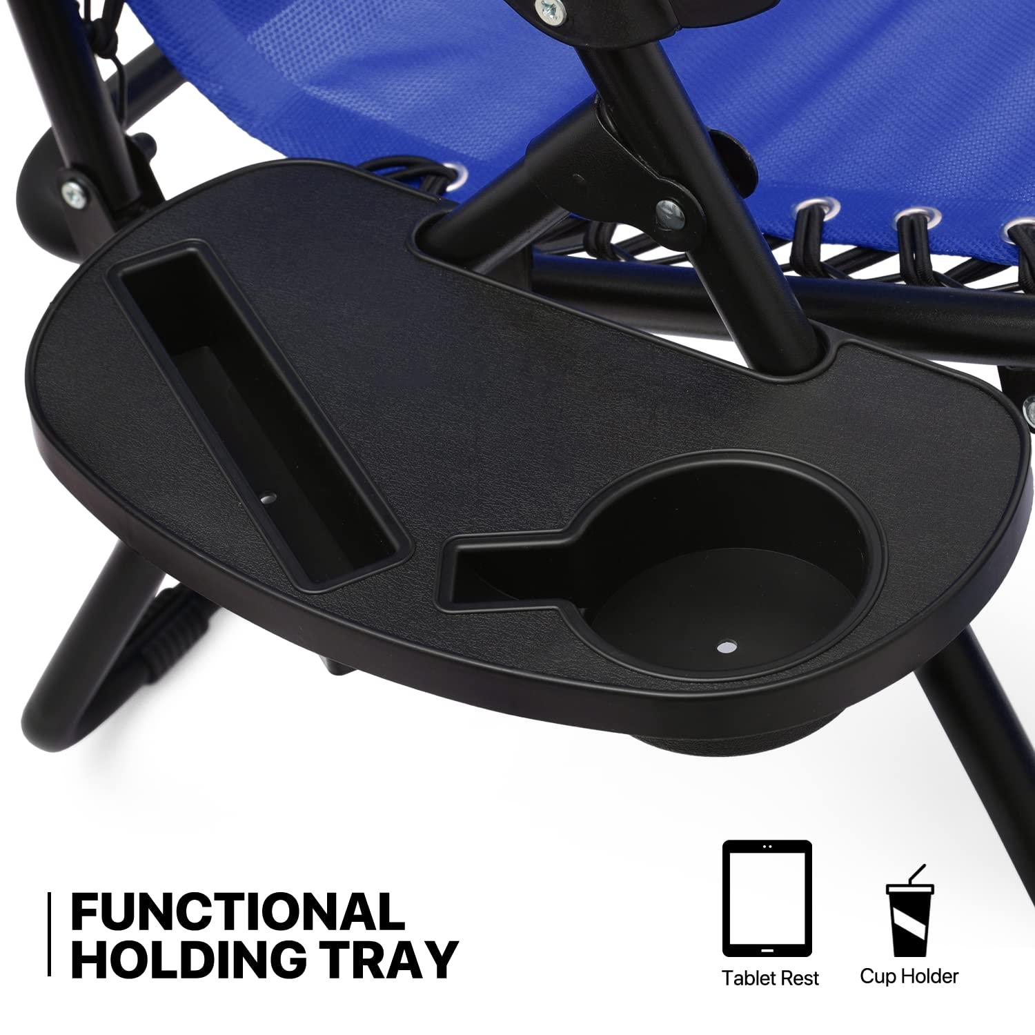 MoNiBloom Lounge Beach Chairs Set of 3 for Outside, Zero Gravity Camping Chairs with Side Table, Pillow and Tray, Blue