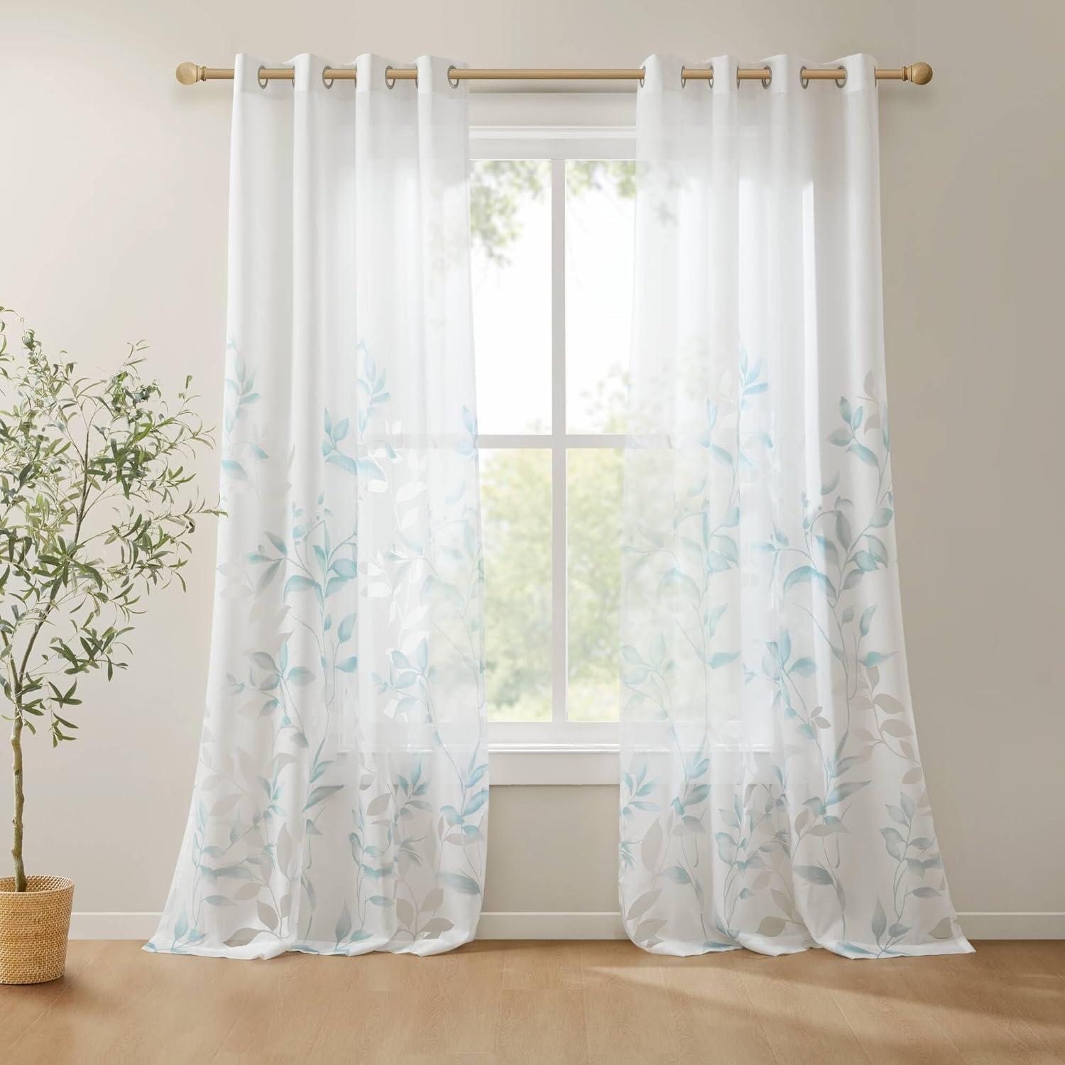 Madison Park Cecily Floral Printed Burnout Sheer Grommet Single Curtain Panel