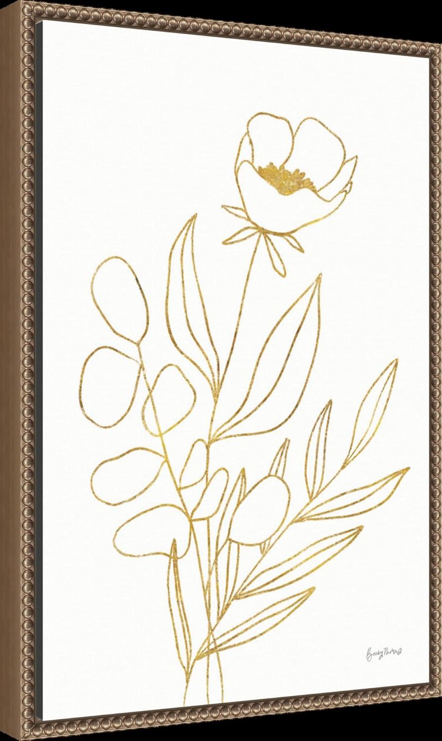 Gold Botanical Line Drawing Beaded Framed Canvas Art, 16x23