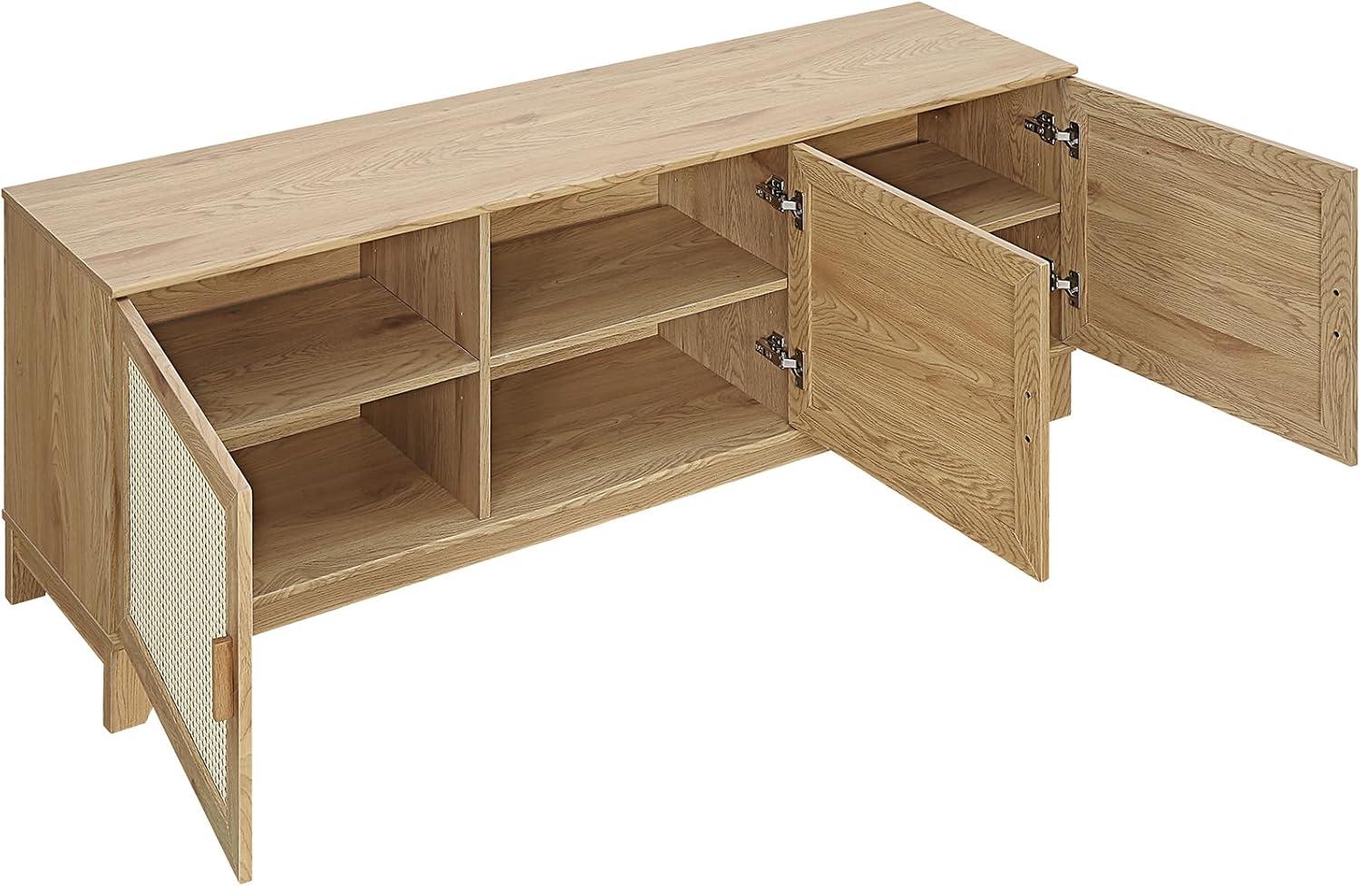 Manhattan Comfort Sheridan Modern 6 Shelf Cane TV Stand for TVs up to 55" Natural: Media Console with Cable Management