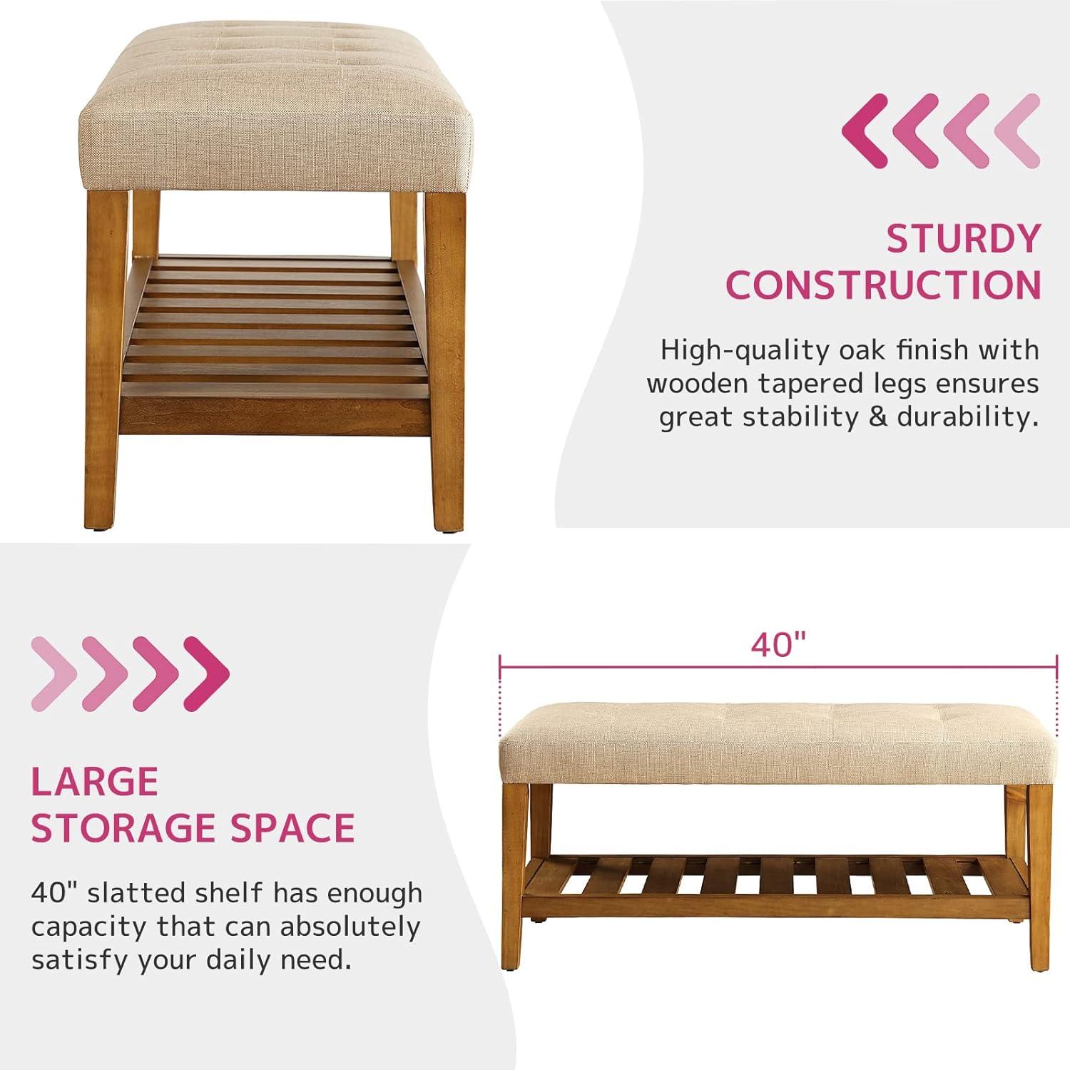 Acme Furniture Charla Ottomans and Benches Beige Fabric/Oak Finish
