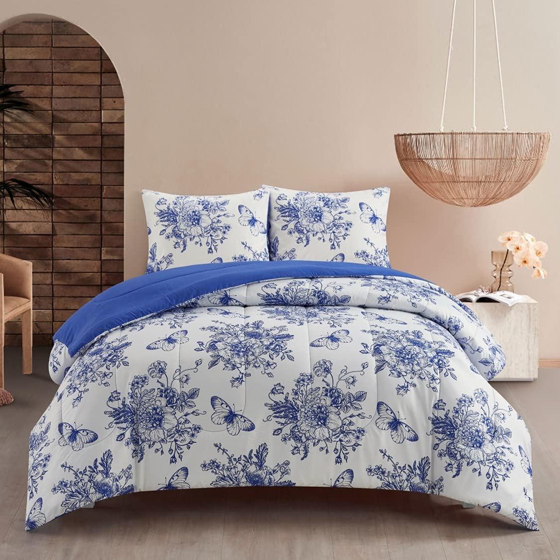 Twin XL Blue Reversible Polyester Comforter Set