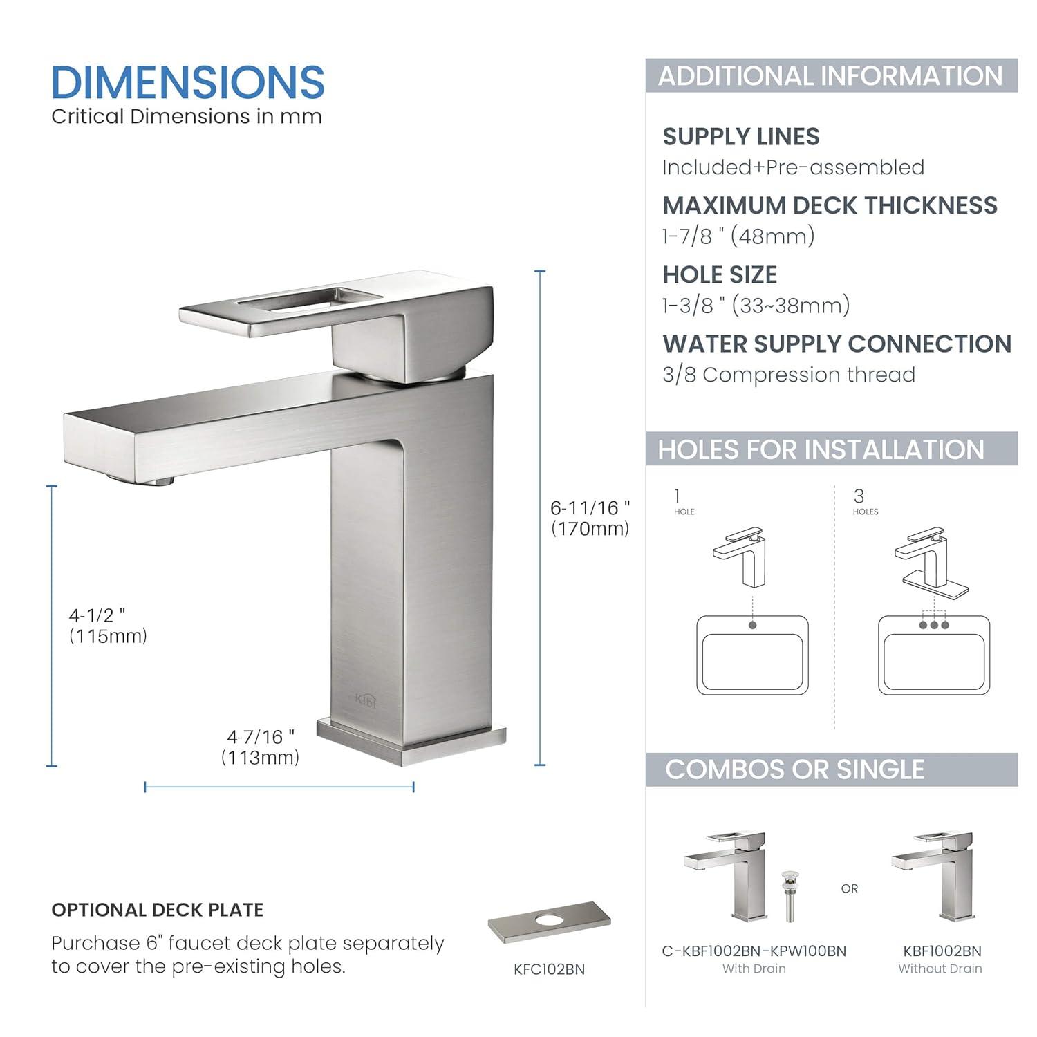 KIBI KBF1002BN Cube Single-Hole Single-handle Bathroom Faucet