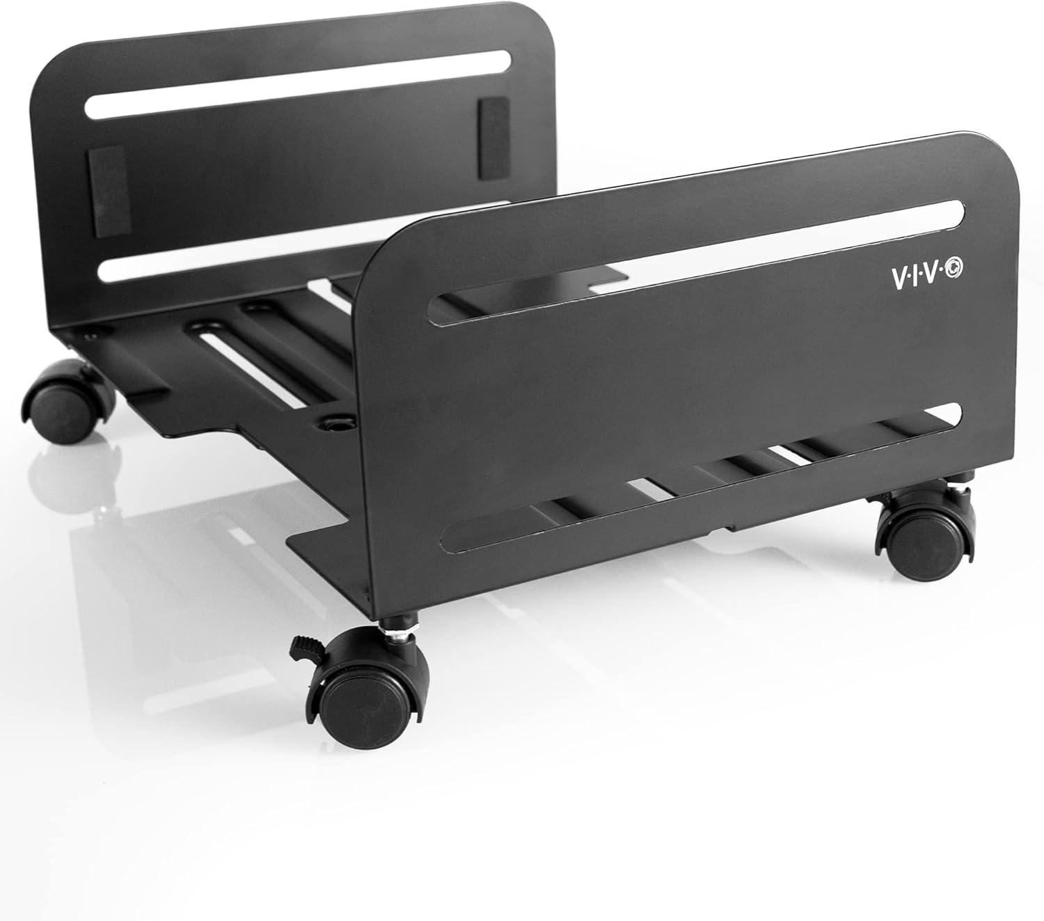 Black Adjustable Steel Rolling CPU Cart with Locking Wheels