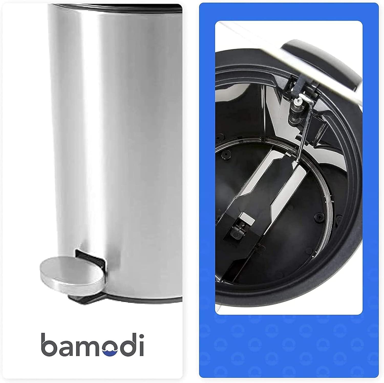 Bamodi 3L Stainless Steel Bathroom Wastebasket with Removable Inner Bucket & Lid