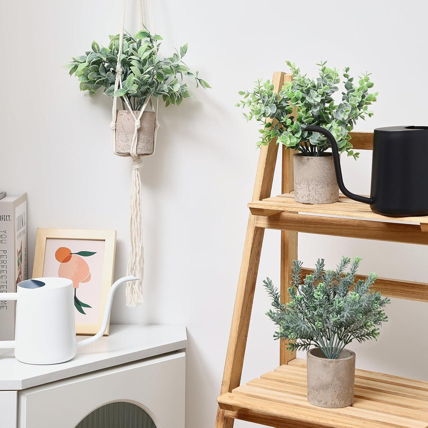 Artificial Plants 3 Pack Mini Fake Hanging with Macrame Plant Hangers Decorative Faux Greenery Decor for Shelves Wall Kitchen Farmhouse Bathroom Home Office