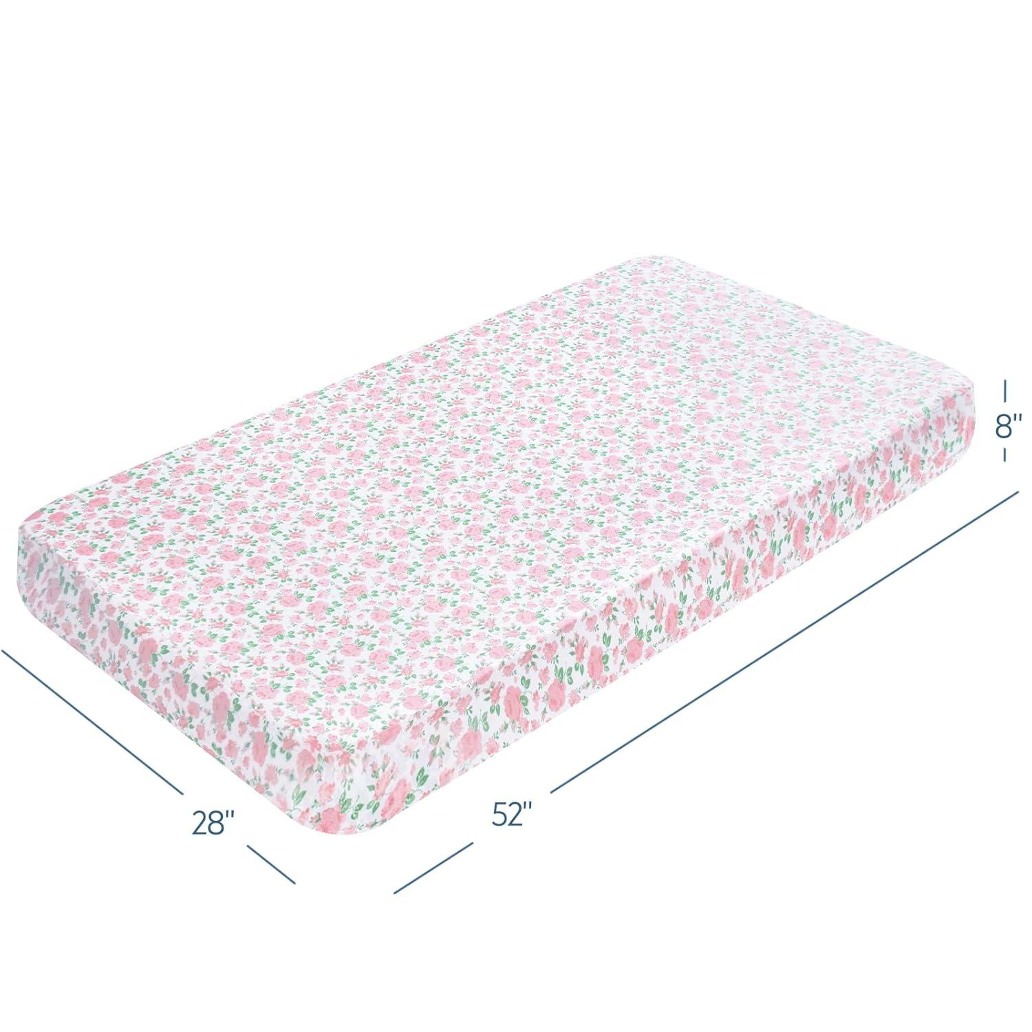 The Peanutshell Fitted Crib Sheet Set for Baby Girls, Daisy, 4 Pack | Pink, Mauve