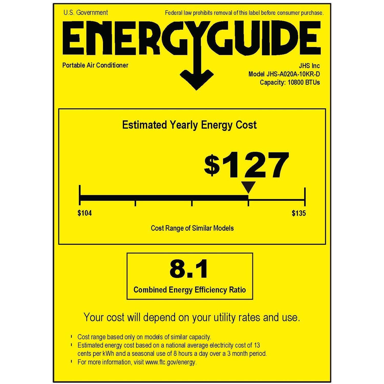 JHS JHS 10,800 BTU DOE Portable Air Conditioner for Home with Dehumidifier for Rooms up to 550 Sq. Ft.