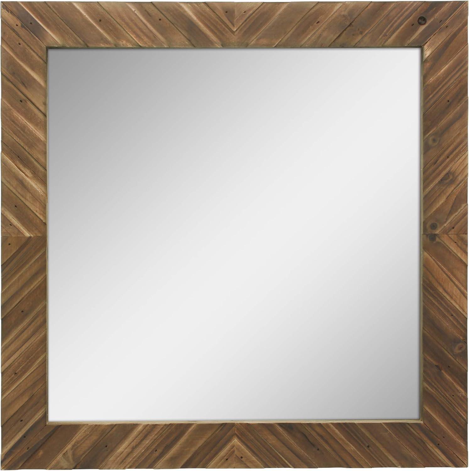 Stonebriar 20" x 20" Brown Modern Square Wood Chevron Wall Mirror