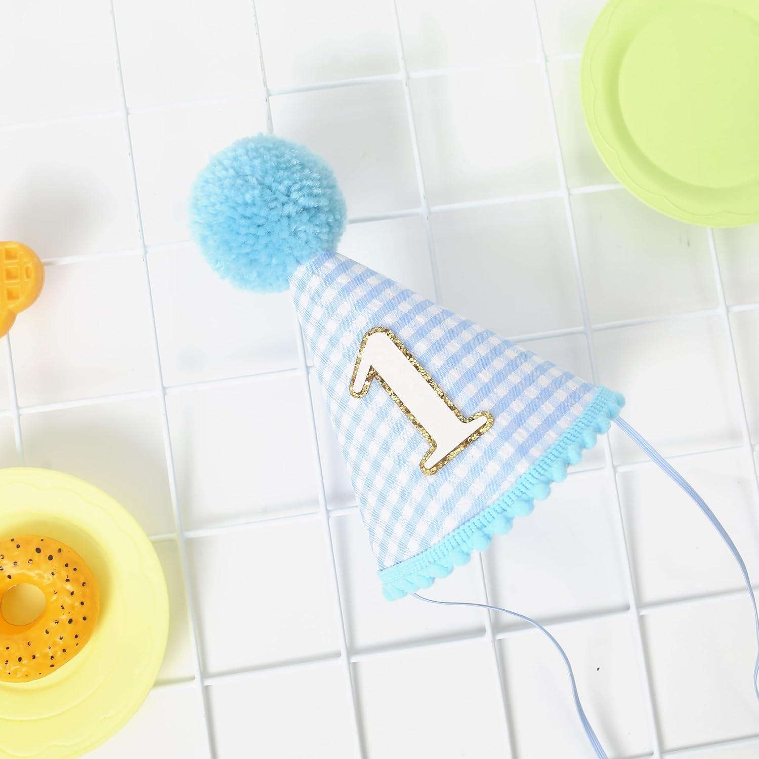 Amscan 250959 1st Birthday Blue Pom Pom Child's Party Hat, 1ct