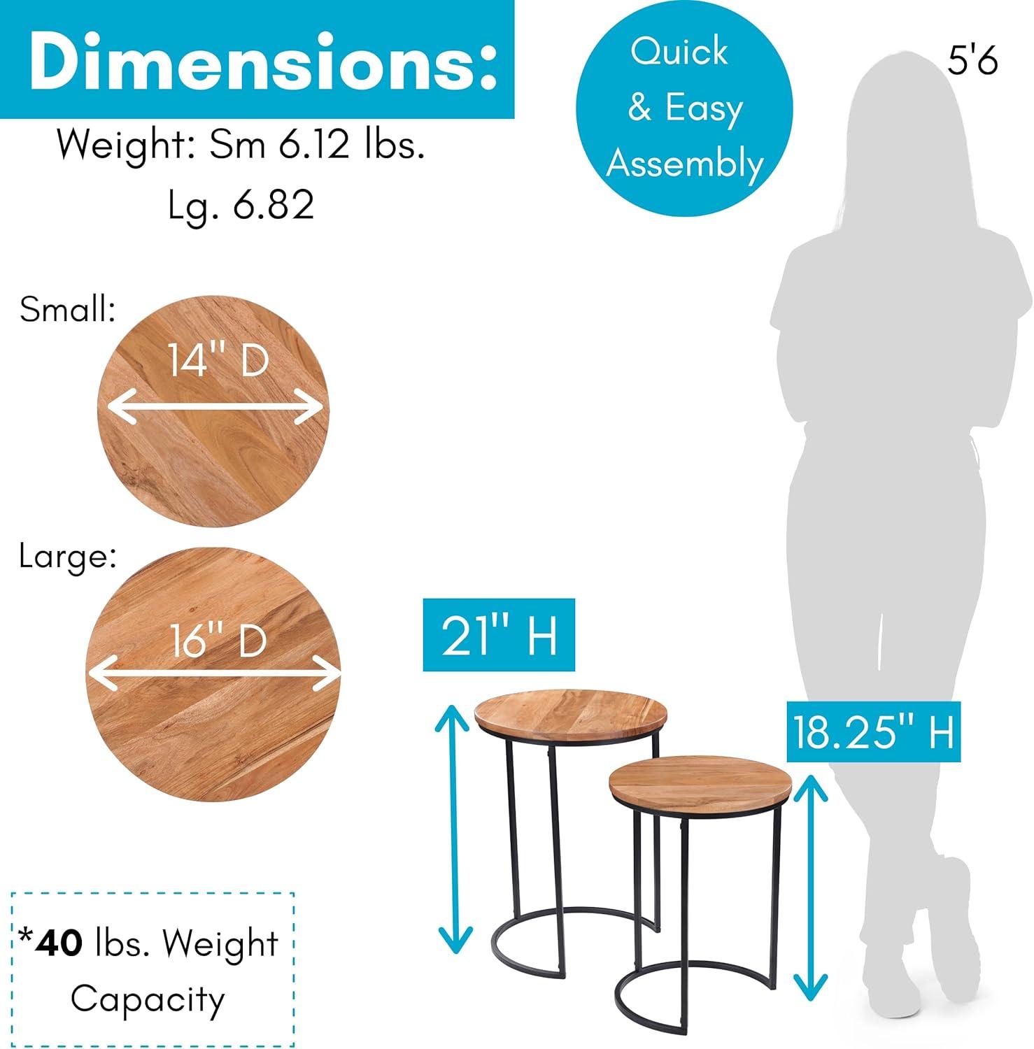 BIRDROCK HOME Wooden Nesting Side Tables - Mid Century Modern Stackable Coffee Table - Space-Saving Wooden End Table for Living Room, Bedroom, Centerpiece, Office, Balcony - Natural Mango Wood - 2 Set