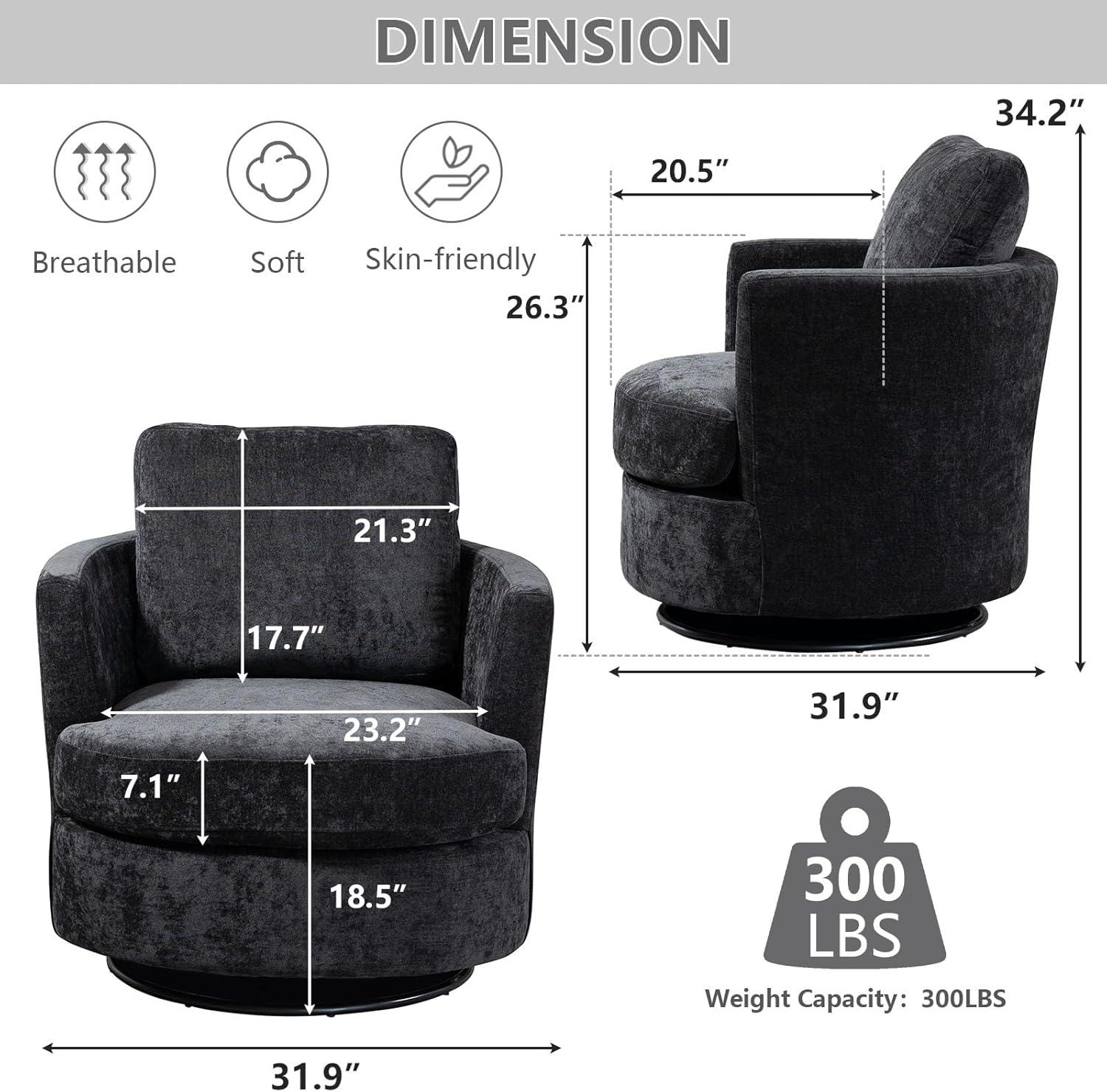 Modern Upholstered  Swivel Barrel Chair(Set Of 2) Black