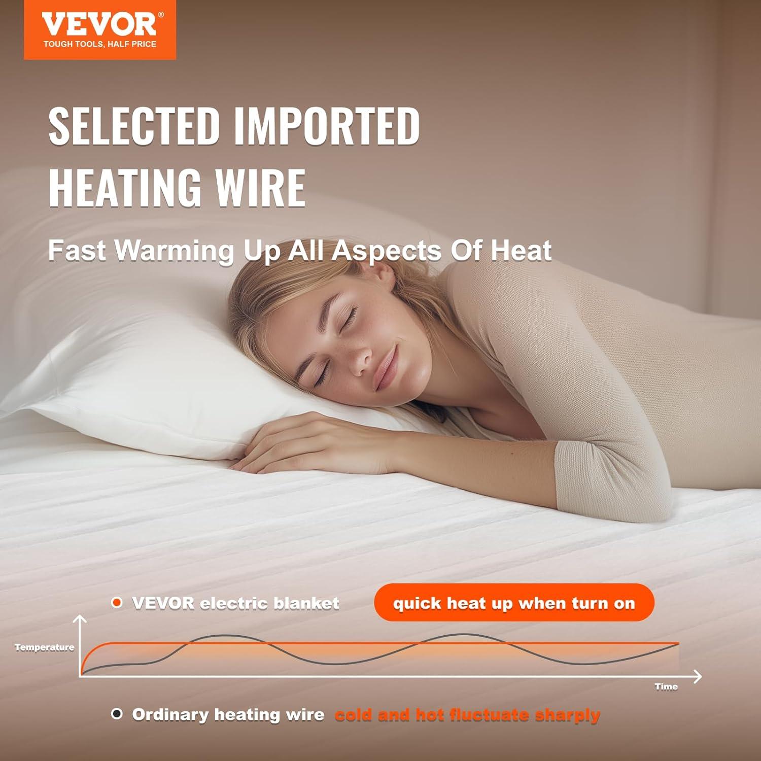 VEVOR Heated Mattress Pad Full Electric Warmer Coral Fleece Auto Off
