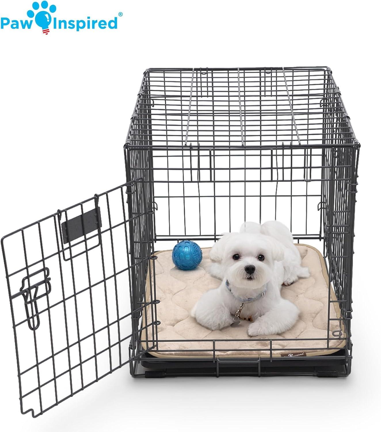 Paw Inspired Washable Padded 24" Crate Mats for Dogs | 23” x 17” Size, Fits 24-inch Kennels | Anti-Slip, Leakproof, Waterproof, Reusable Plush Pet Pads (Gray)